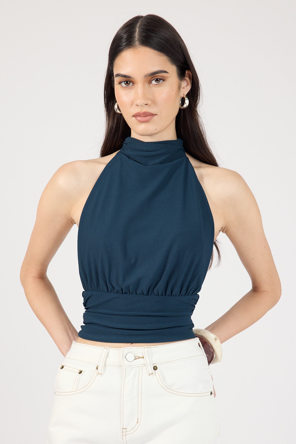 Perfect Stranger Aria Halter Top Petrol Blue