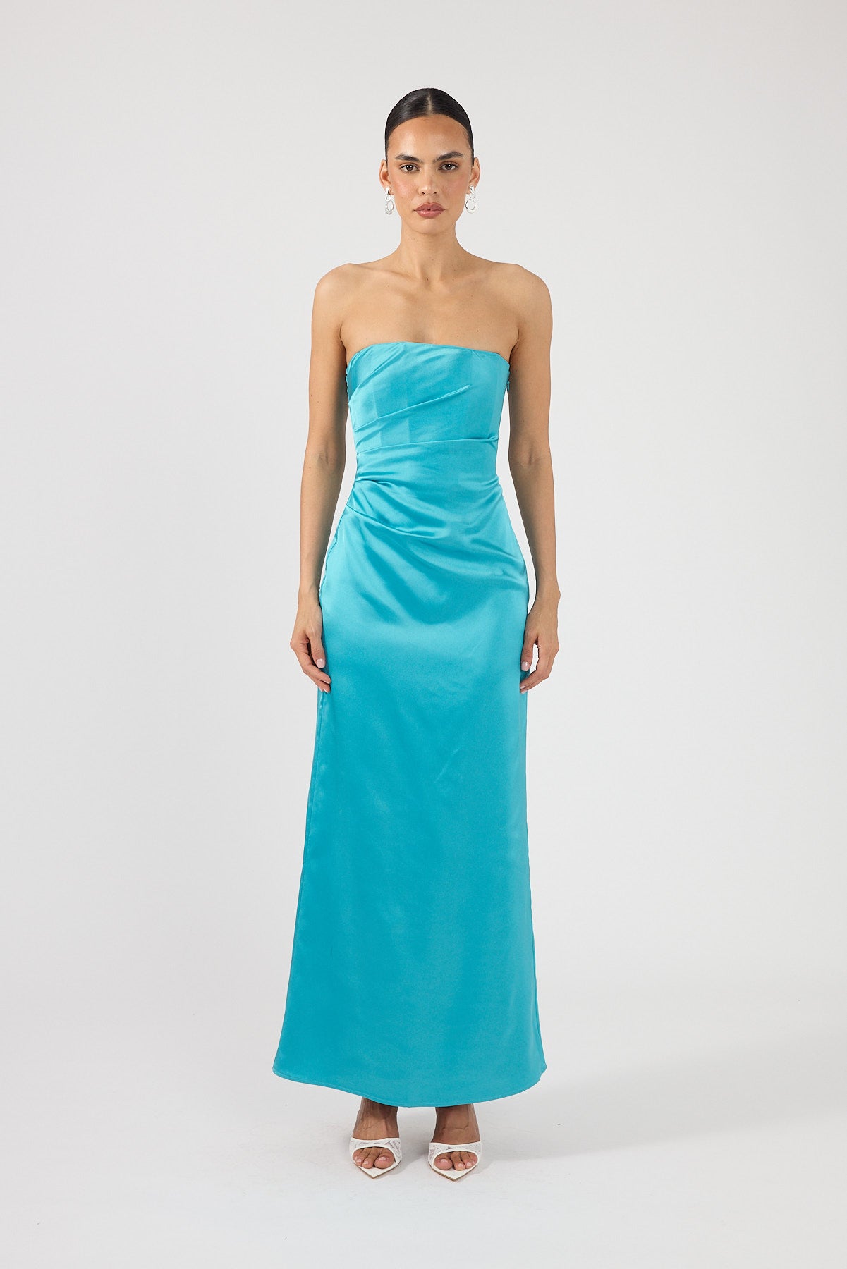 Perfect Stranger Rosa Corset Satin Maxi Dress Turquoise