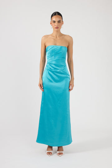 Perfect Stranger Rosa Corset Satin Maxi Dress Turquoise