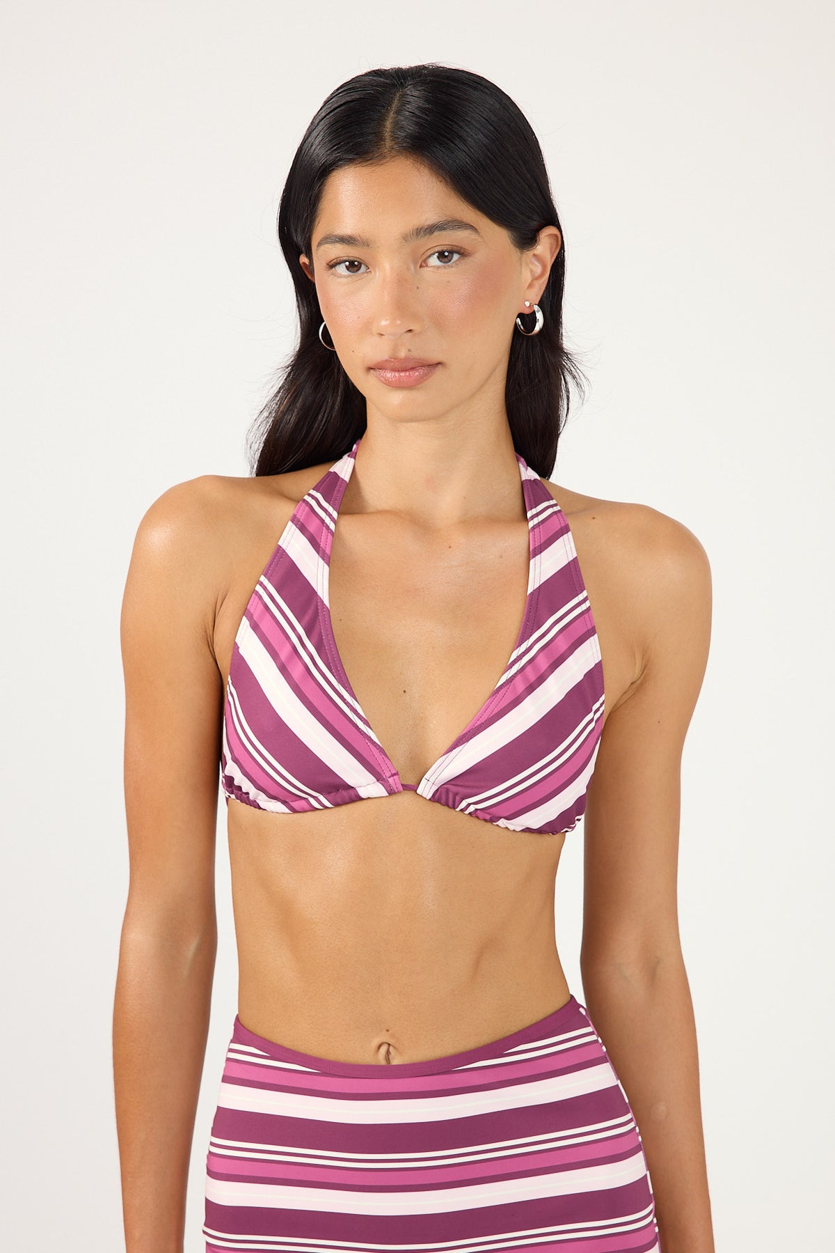 Perfect Stranger Zali Halter Bikini Top Magenta Stripe