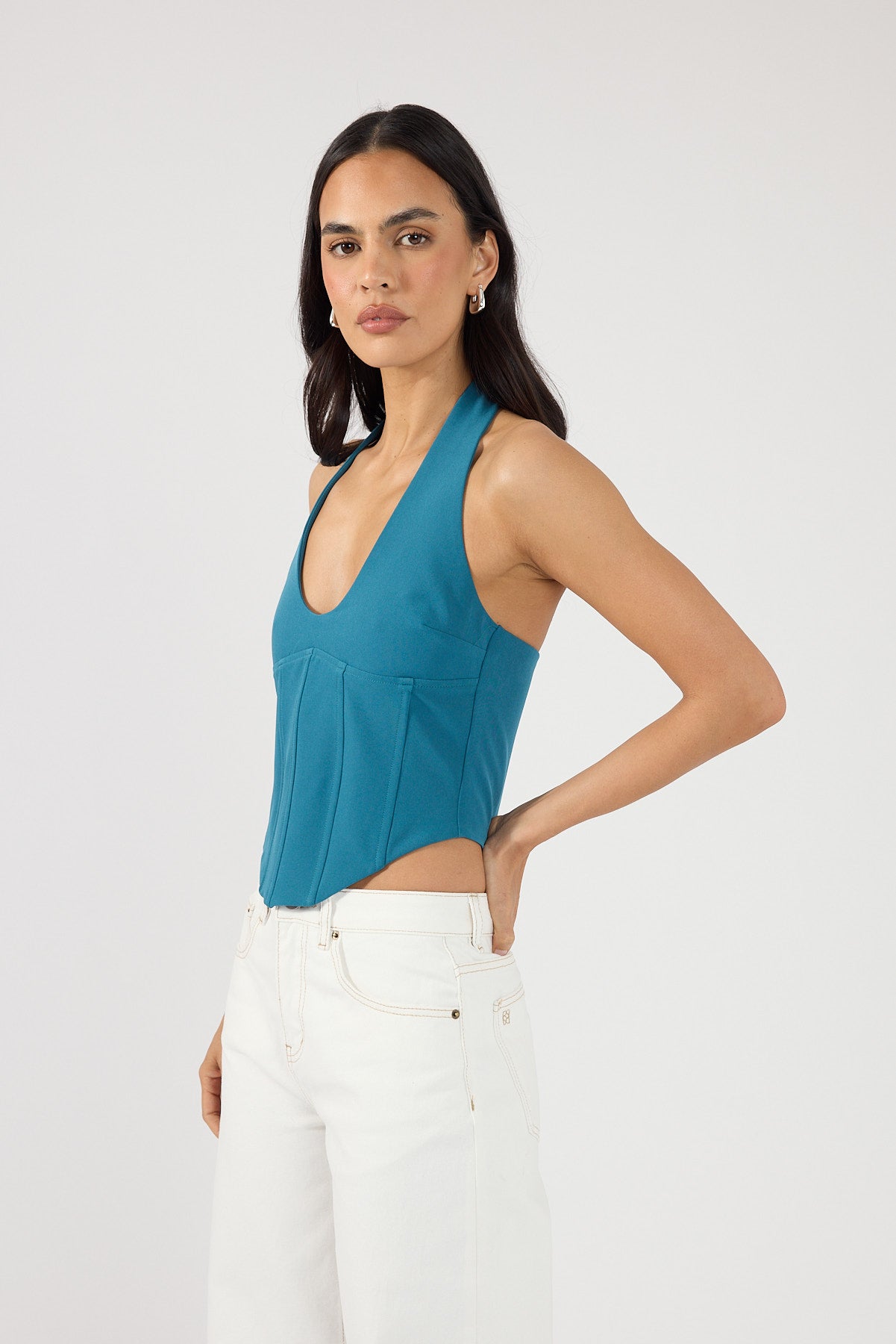 Perfect Stranger Kai Halter Corset Top Aqua