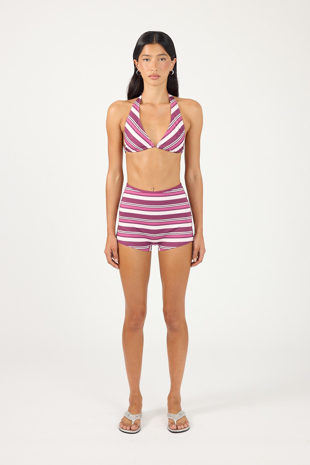 Perfect Stranger Zali High Rise Swim Short Magenta Stripe