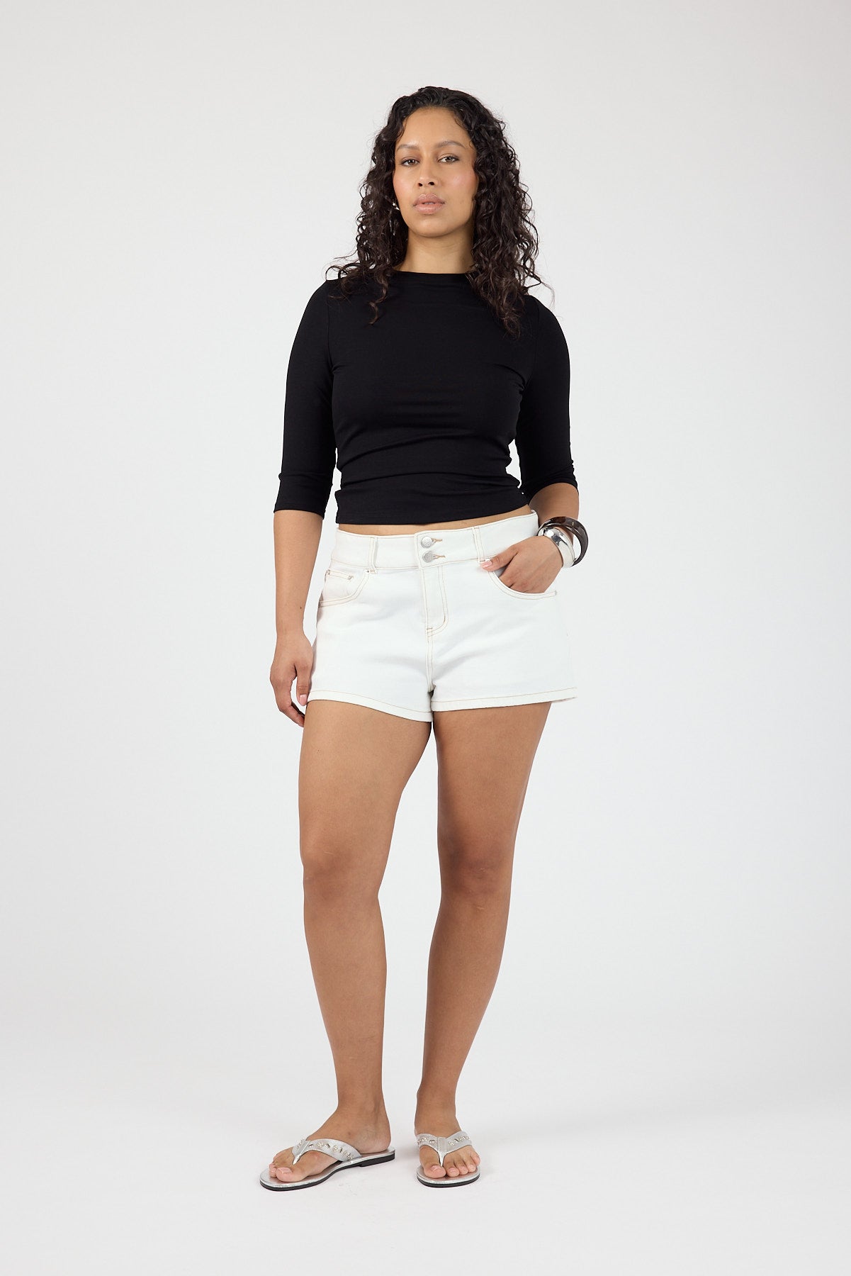 Perfect Stranger Mid Rise Denim Short Off White