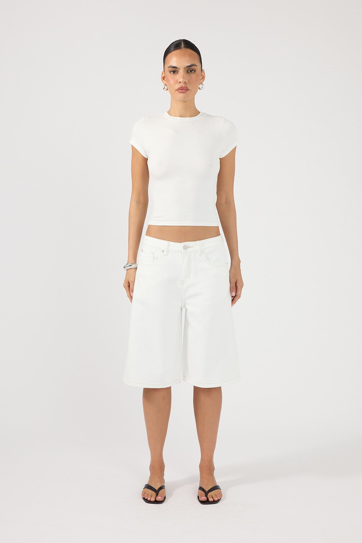 Perfect Stranger Mid Rise Denim Longline Short Off White