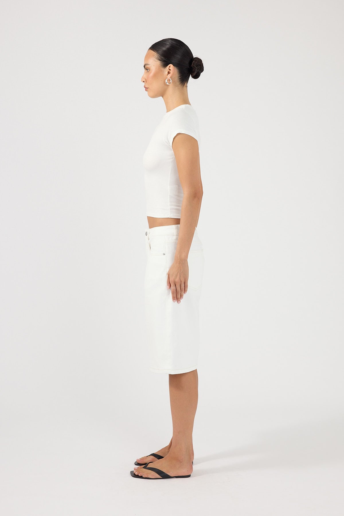 Perfect Stranger Mid Rise Denim Longline Short Off White