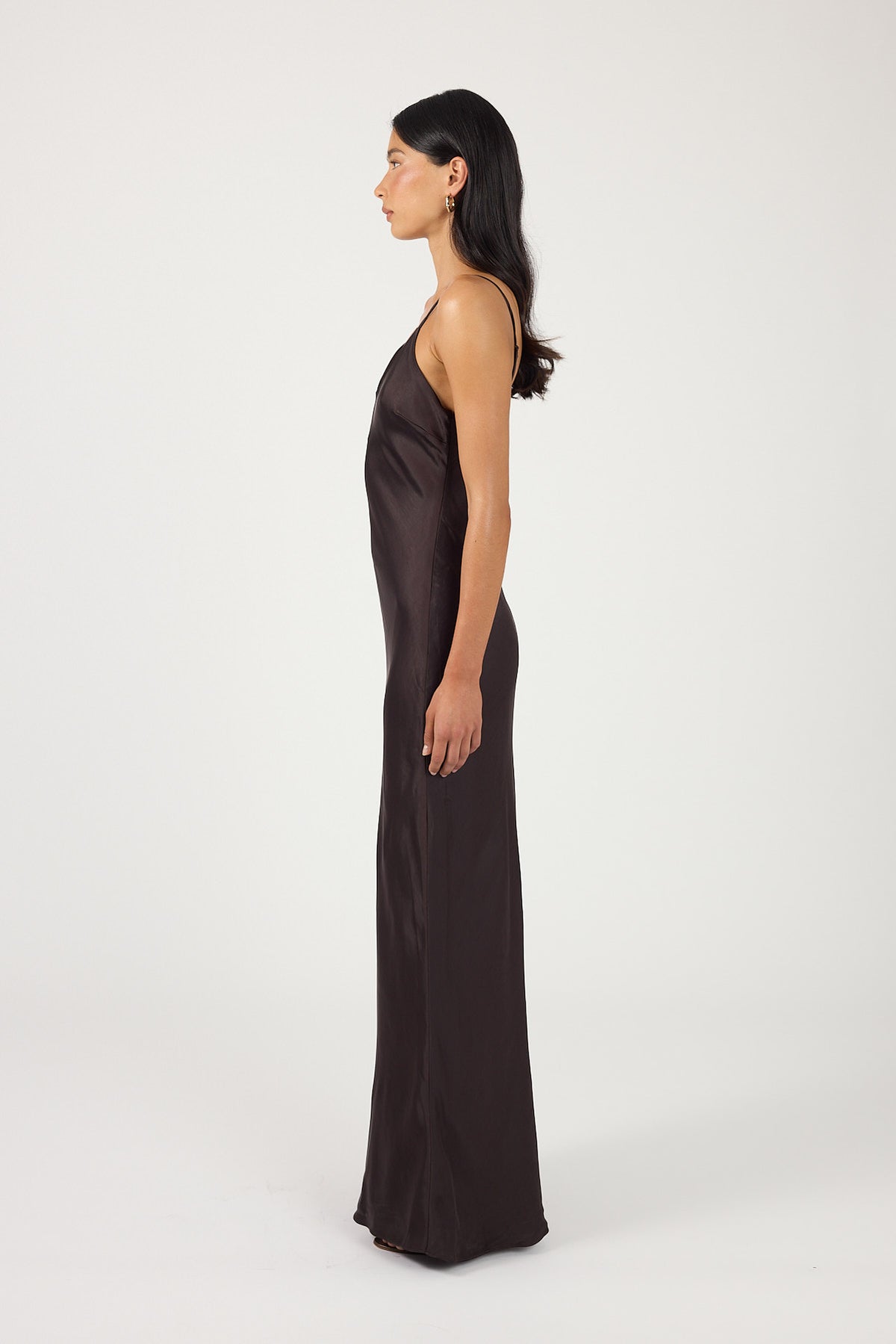 Perfect Stranger Rosealine Satin Maxi Dress Dark Brown