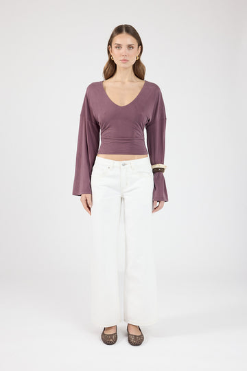 Perfect Stranger Petite Low Rise Baggy Jean Off White