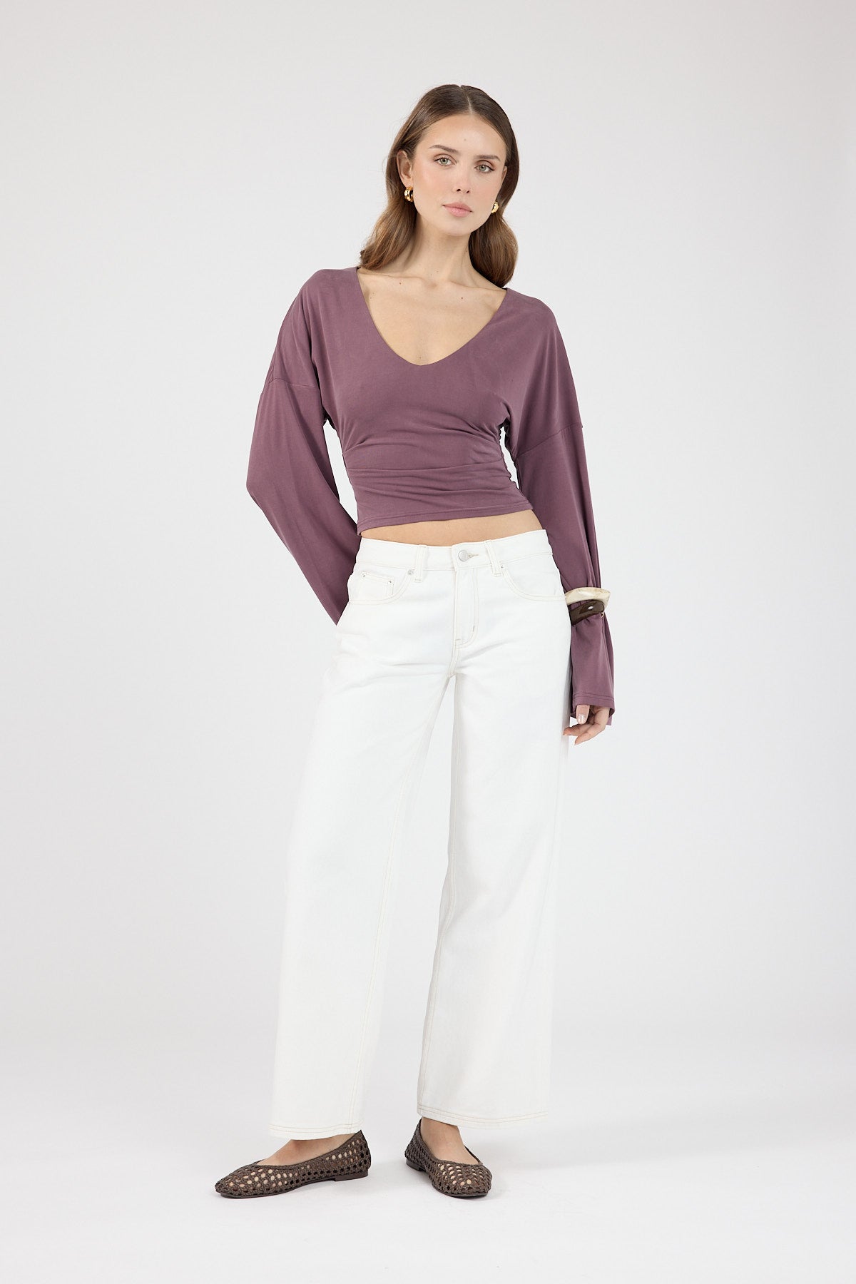Perfect Stranger Petite Low Rise Baggy Jean Off White