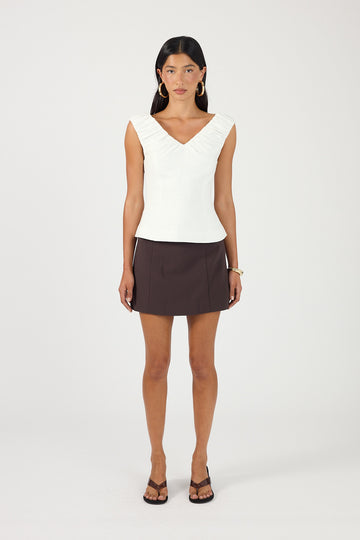 Perfect Stranger Layla Suiting Mid Rise Skort Dark Brown