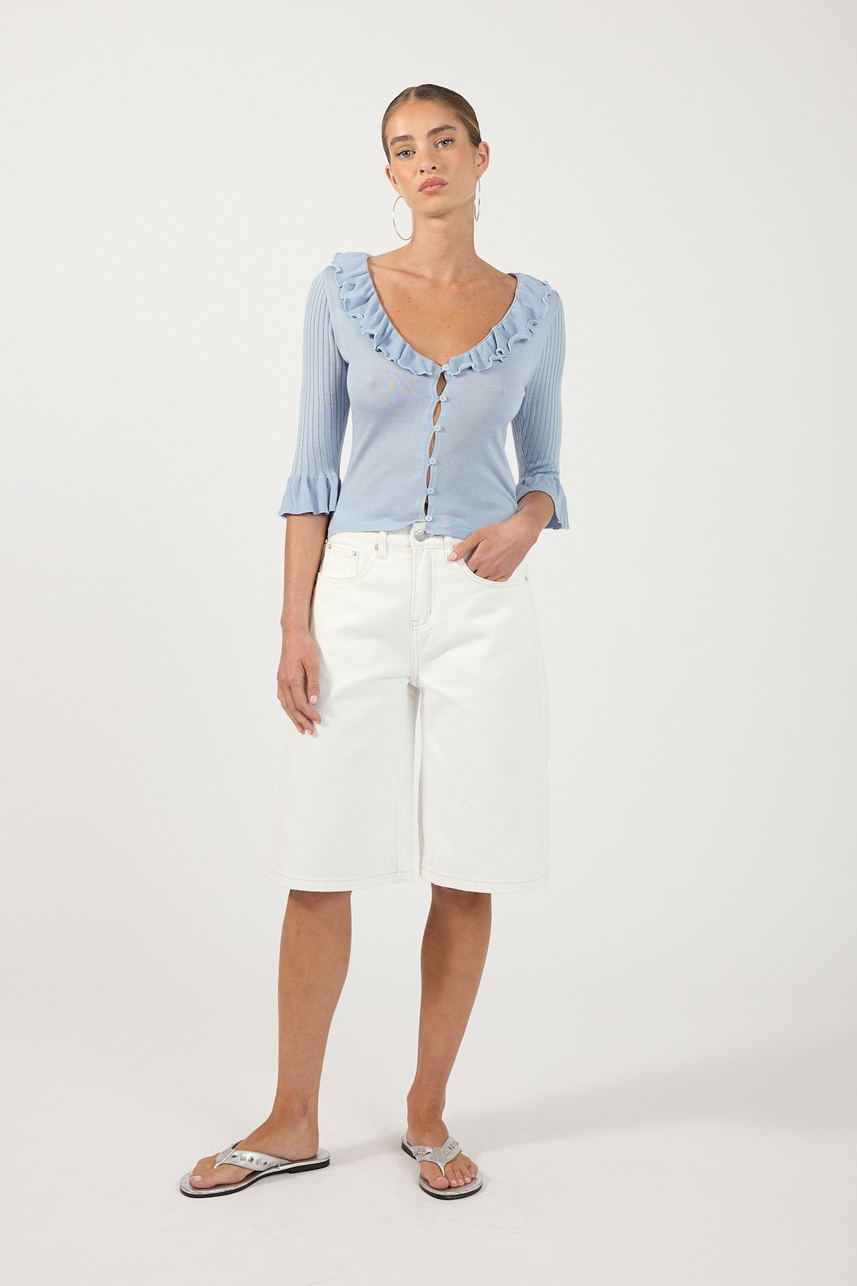 Perfect Stranger Ava 3/4 Sleeve Knit Top Blue