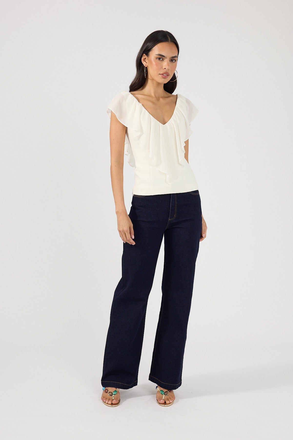 Perfect Stranger Arlo Chiffon V Neck Top Cream