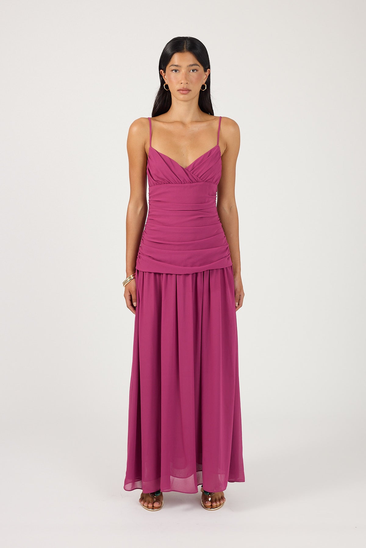 Perfect Stranger Margot Gathered Maxi Dress Magenta Pink