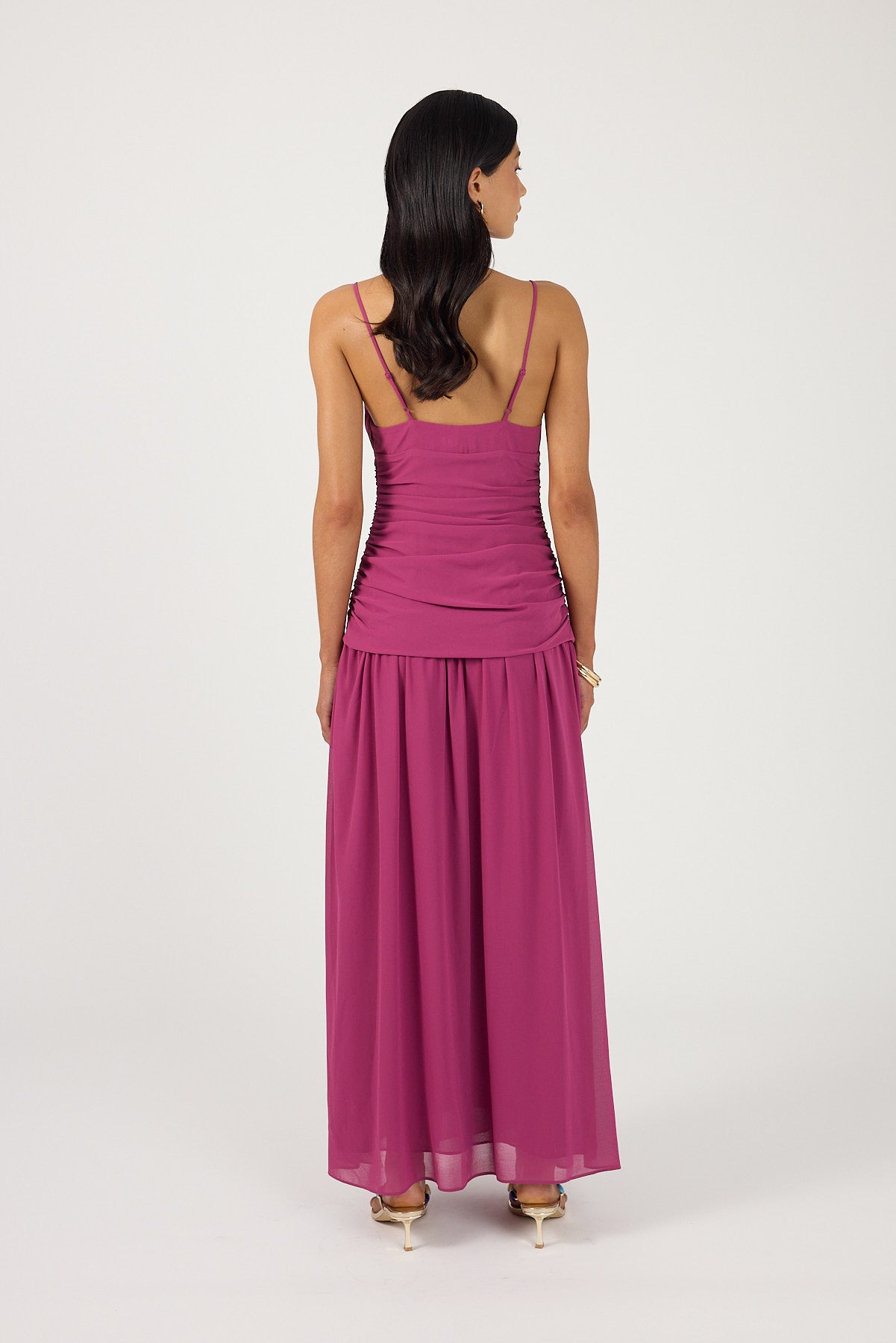 Perfect Stranger Margot Gathered Maxi Dress Magenta Pink