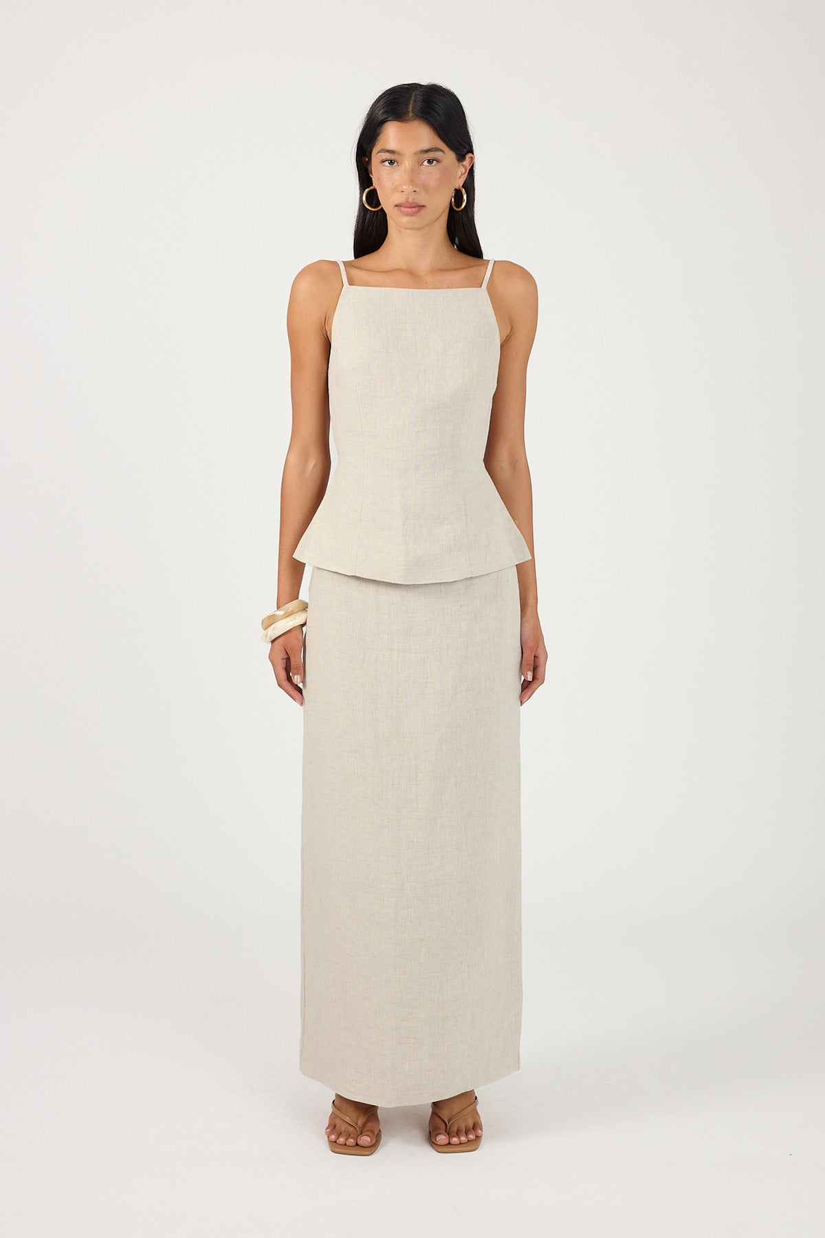 Perfect Stranger Lilah Linen Mid Rise Skirt Oat