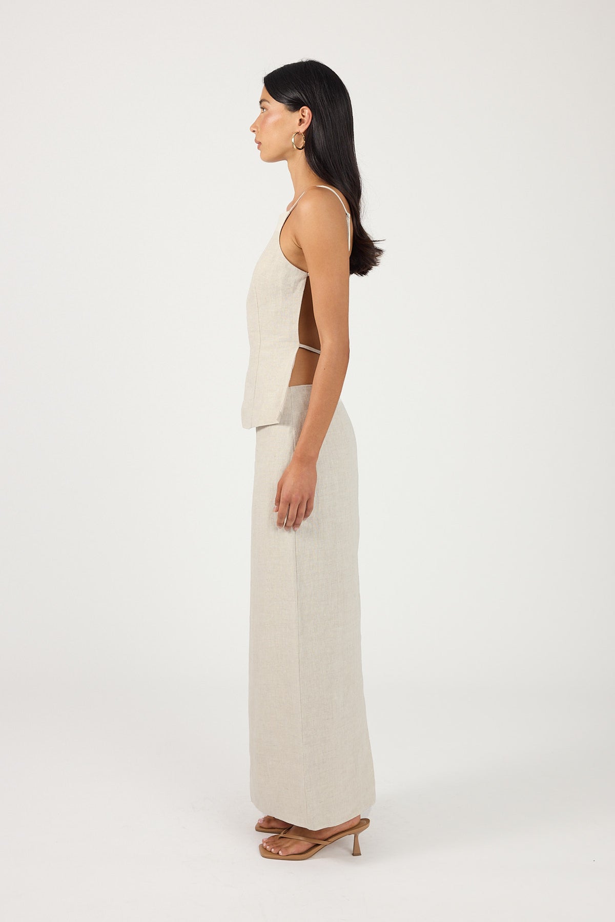 Perfect Stranger Lilah Linen Mid Rise Skirt Oat