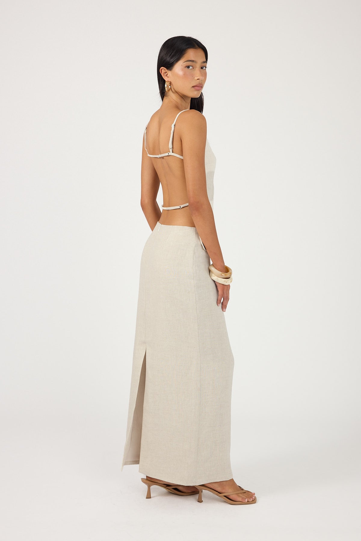 Perfect Stranger Lilah Linen Mid Rise Skirt Oat