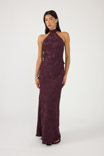Perfect Stranger Ruelle Jacquard Maxi Skirt Plum