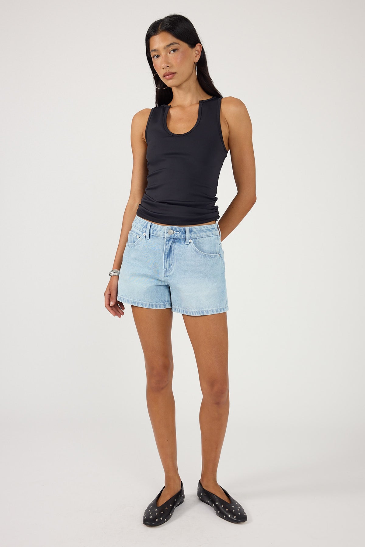 Perfect Stranger Mid Rise Slouch Denim Short Light Blue Denim