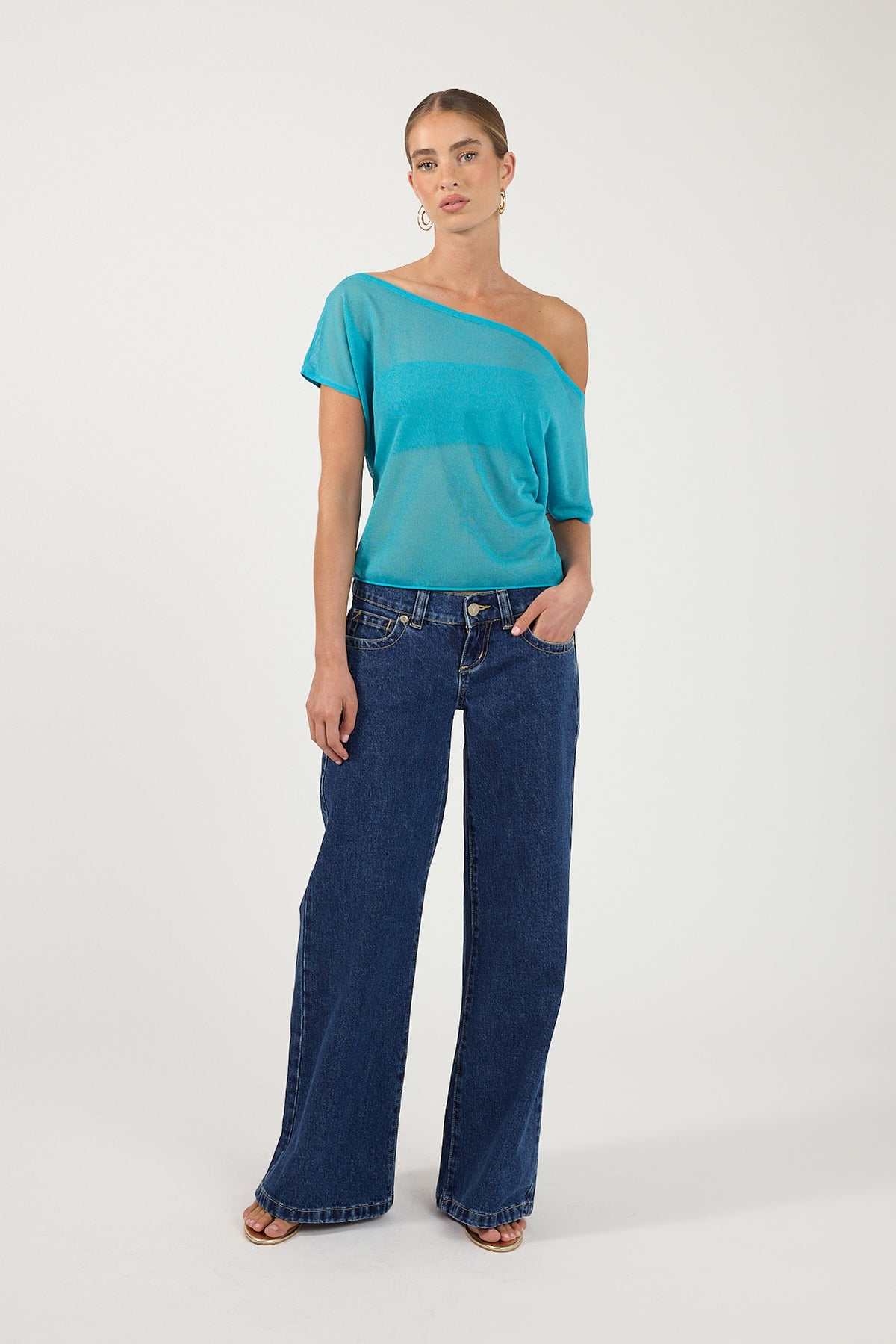 Perfect Stranger Orla Sheer Knit Top turquoise