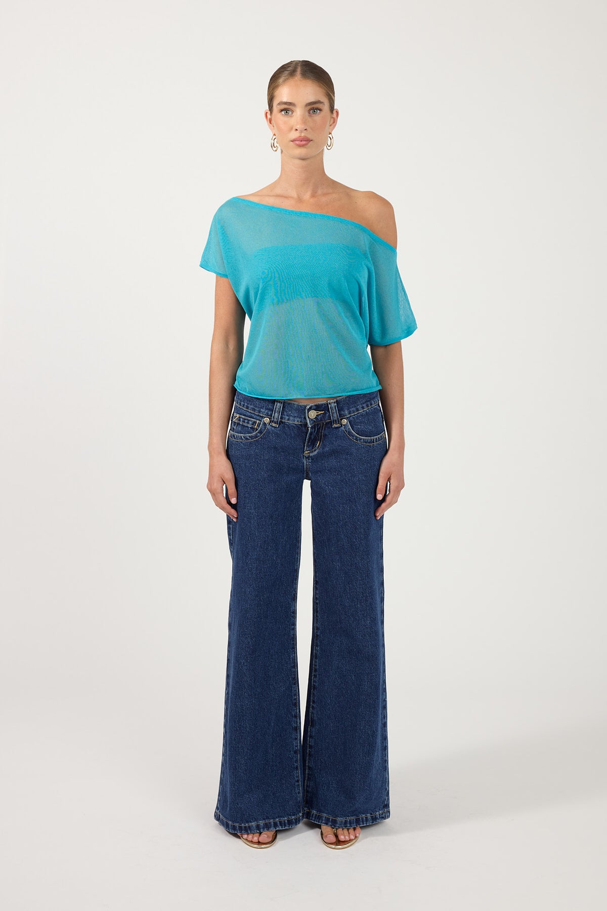 Perfect Stranger Orla Sheer Knit Top turquoise