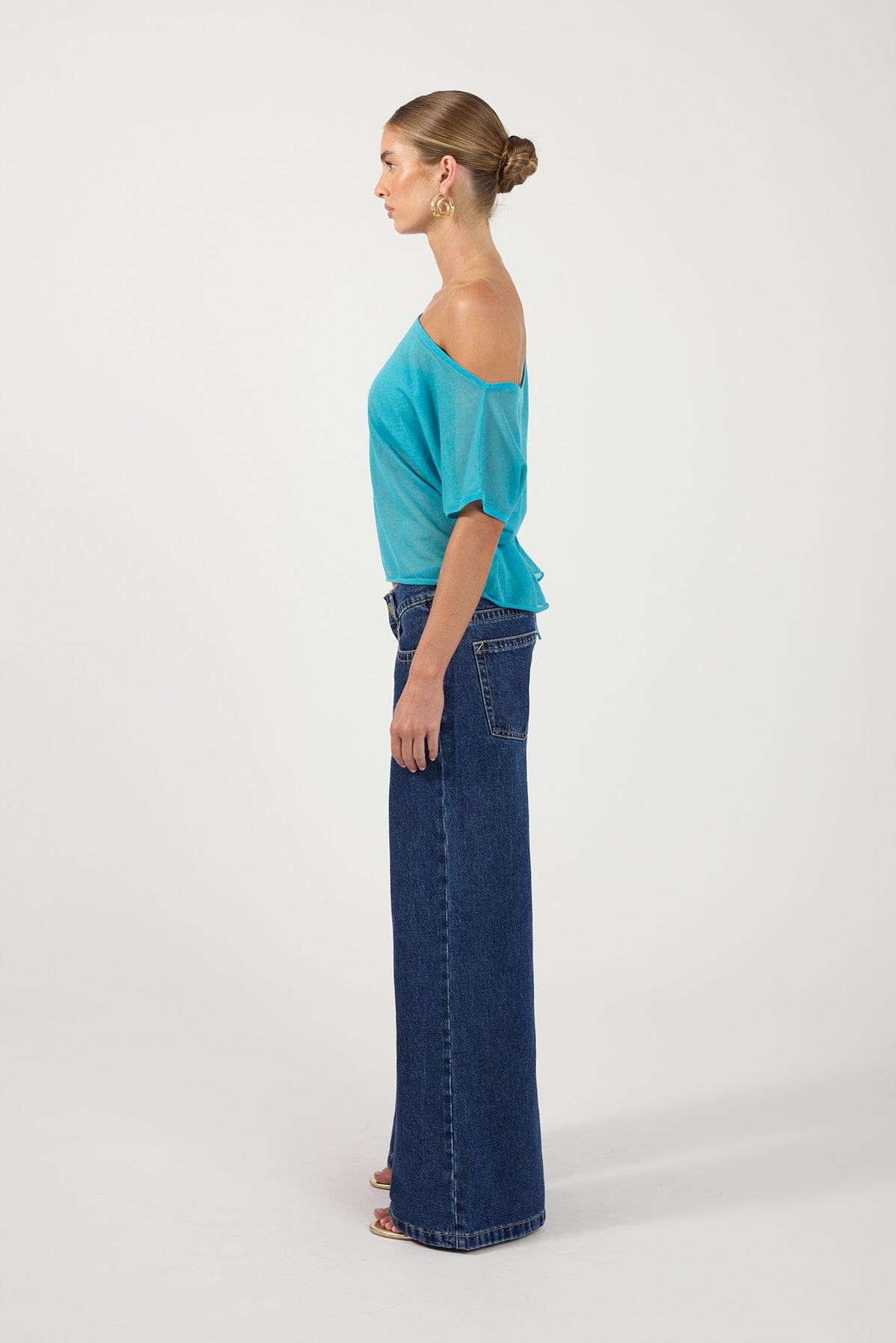Perfect Stranger Orla Sheer Knit Top turquoise