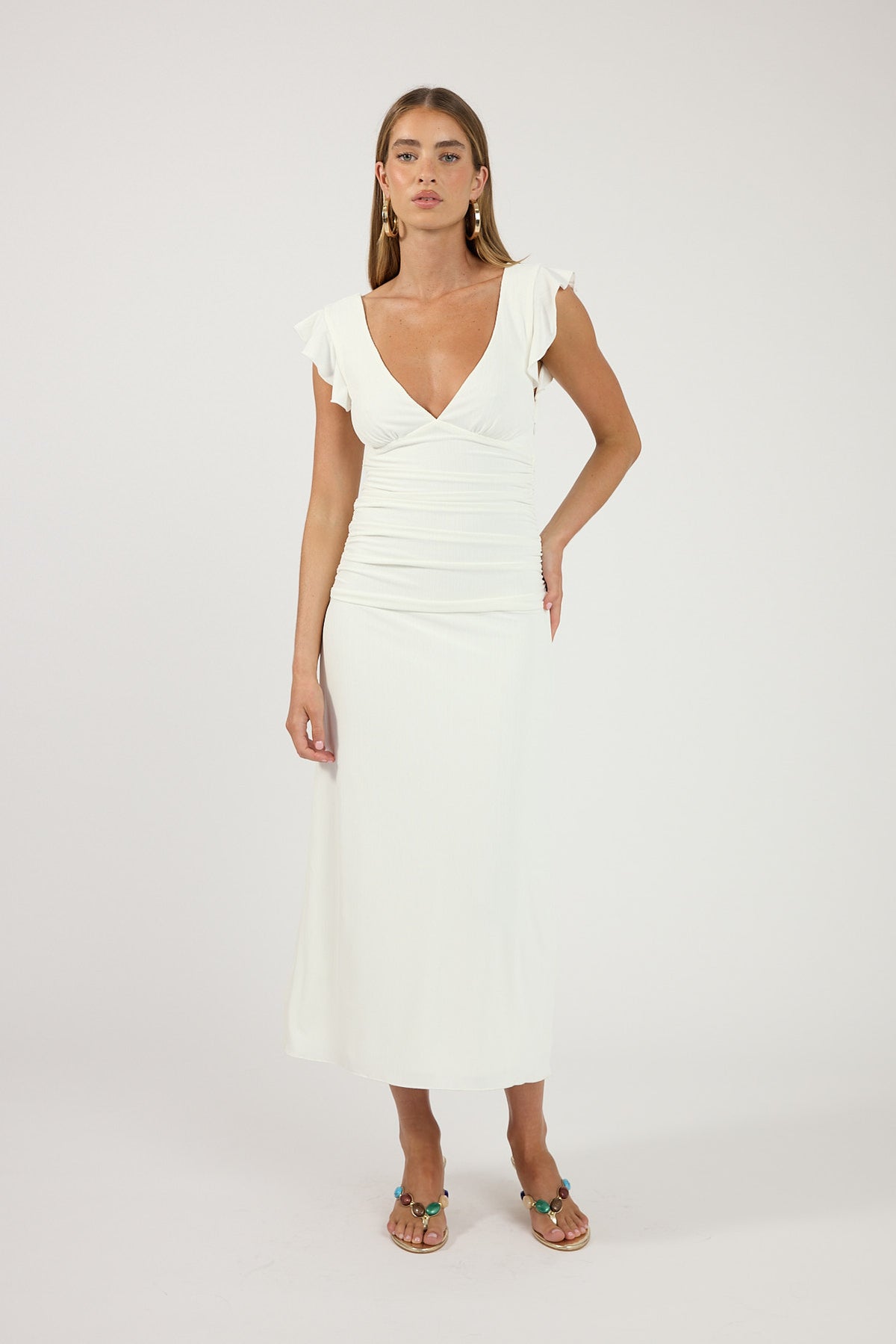 Perfect Stranger Silvana V-Neck Midi Dress White