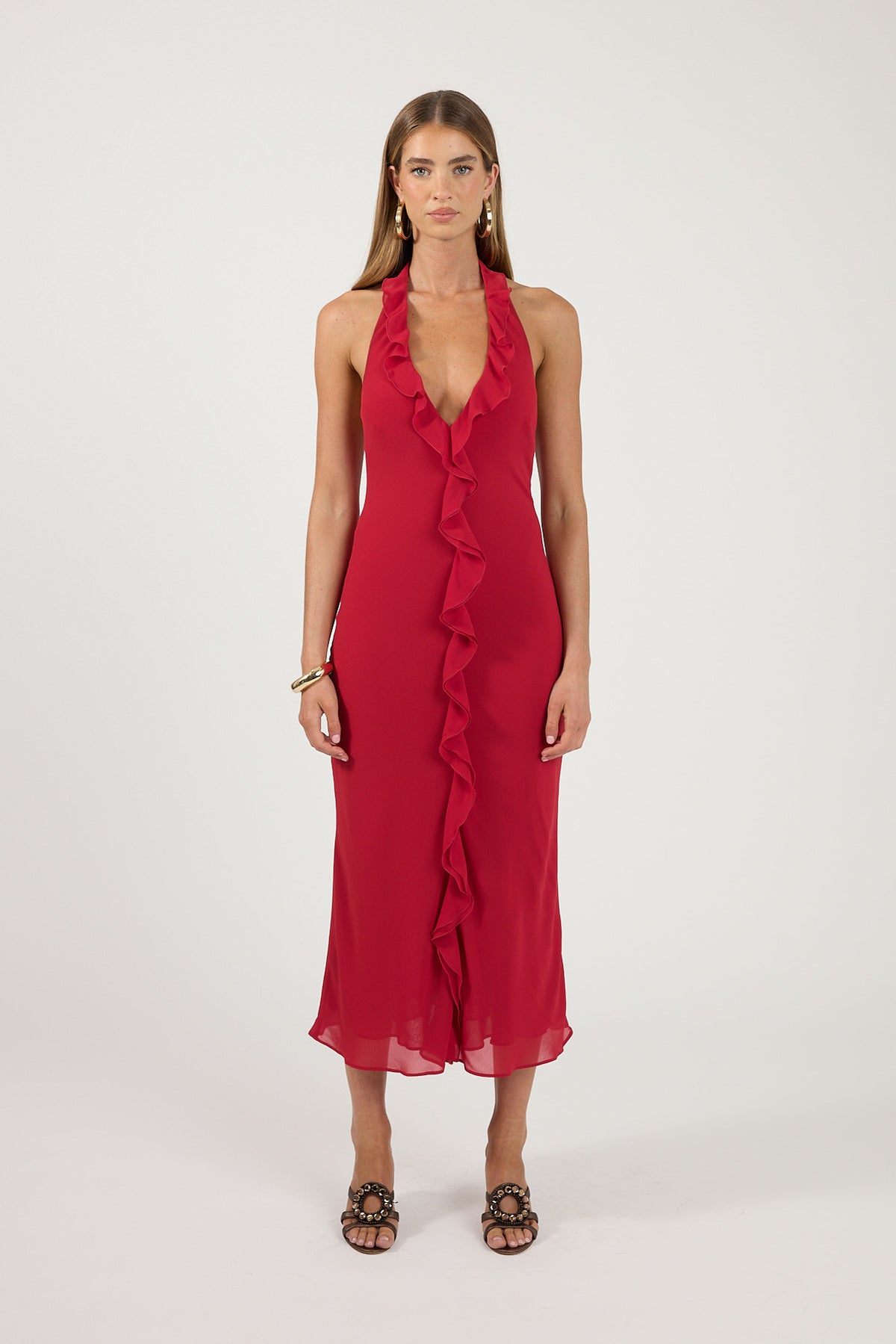 Perfect Stranger Alira Halter Midi Dress Red