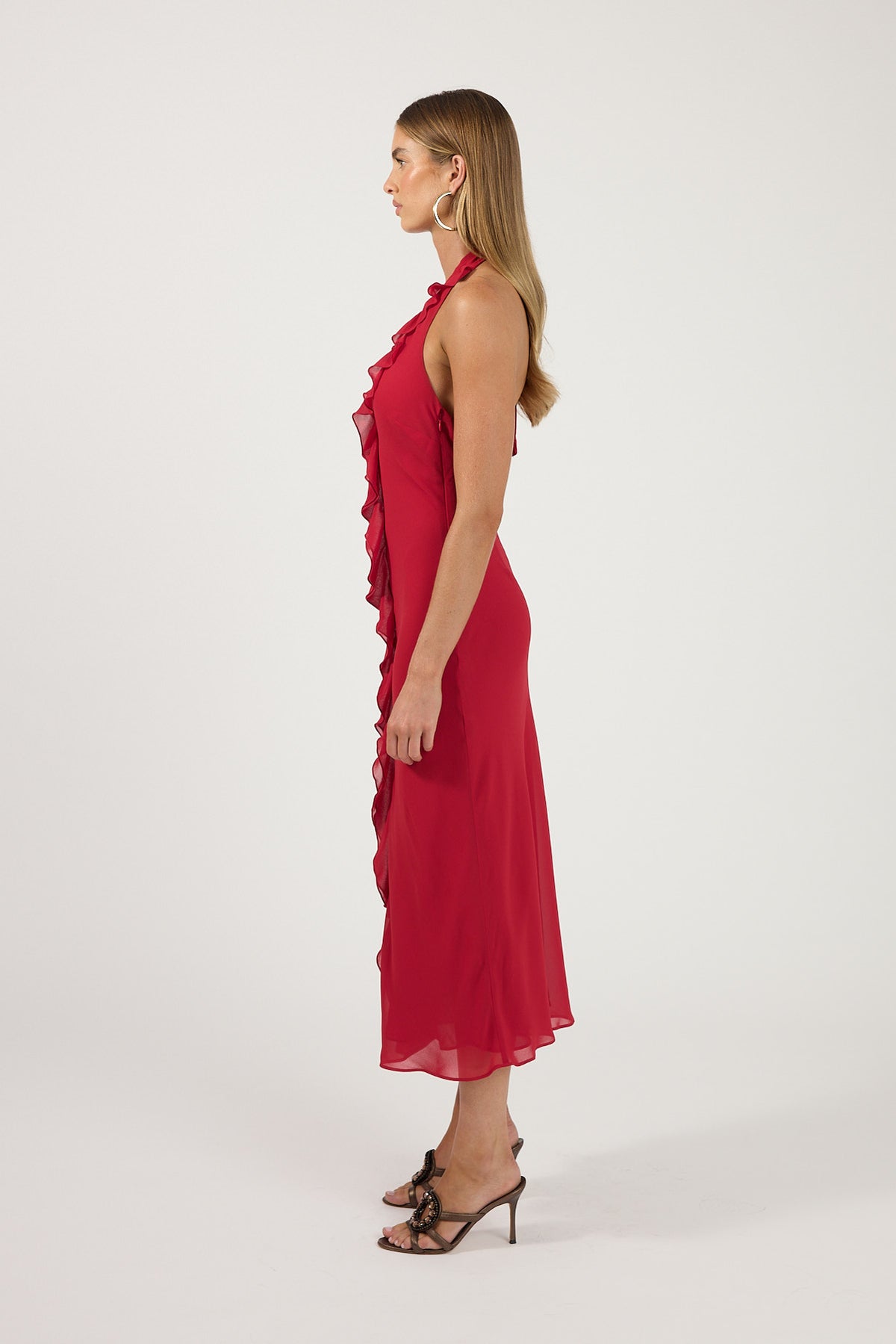 Perfect Stranger Alira Halter Midi Dress Red
