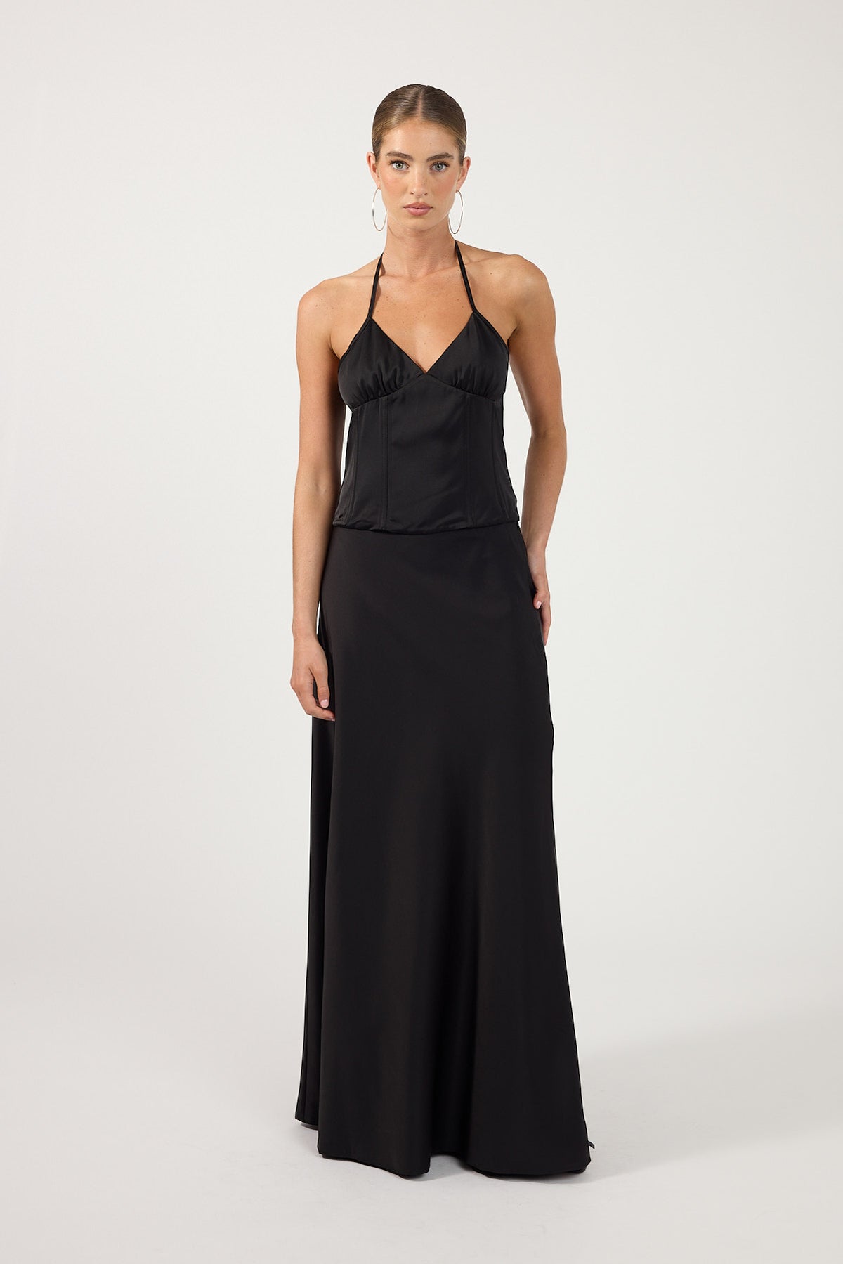Perfect Stranger Lennox Satin Maxi Skirt Black