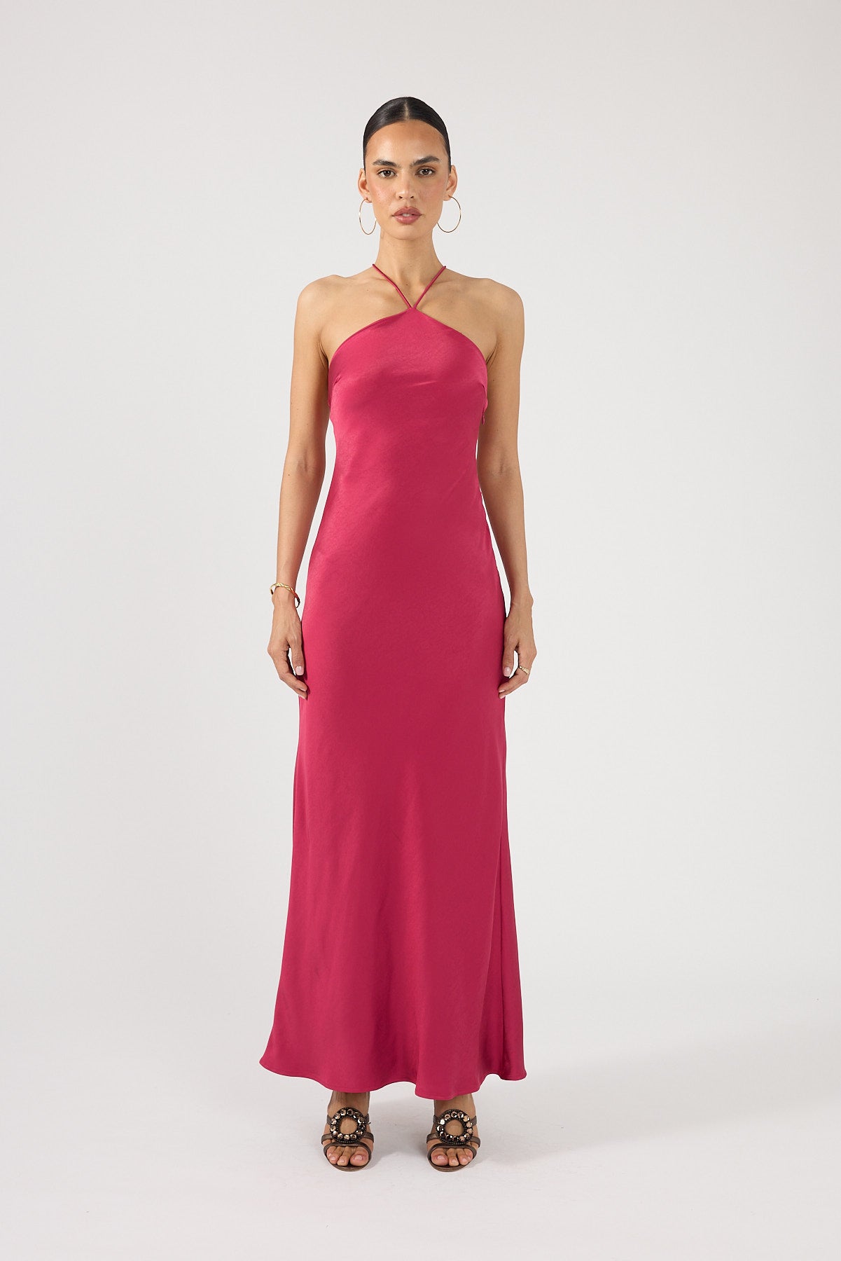 Perfect Stranger Bonnie Satin Maxi Dress Berry Red
