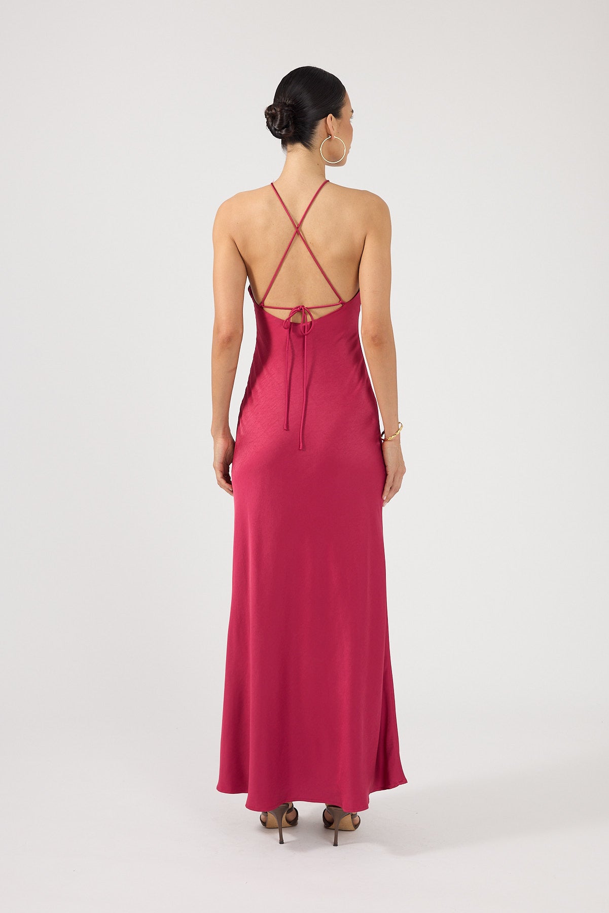 Perfect Stranger Bonnie Satin Maxi Dress Berry Red