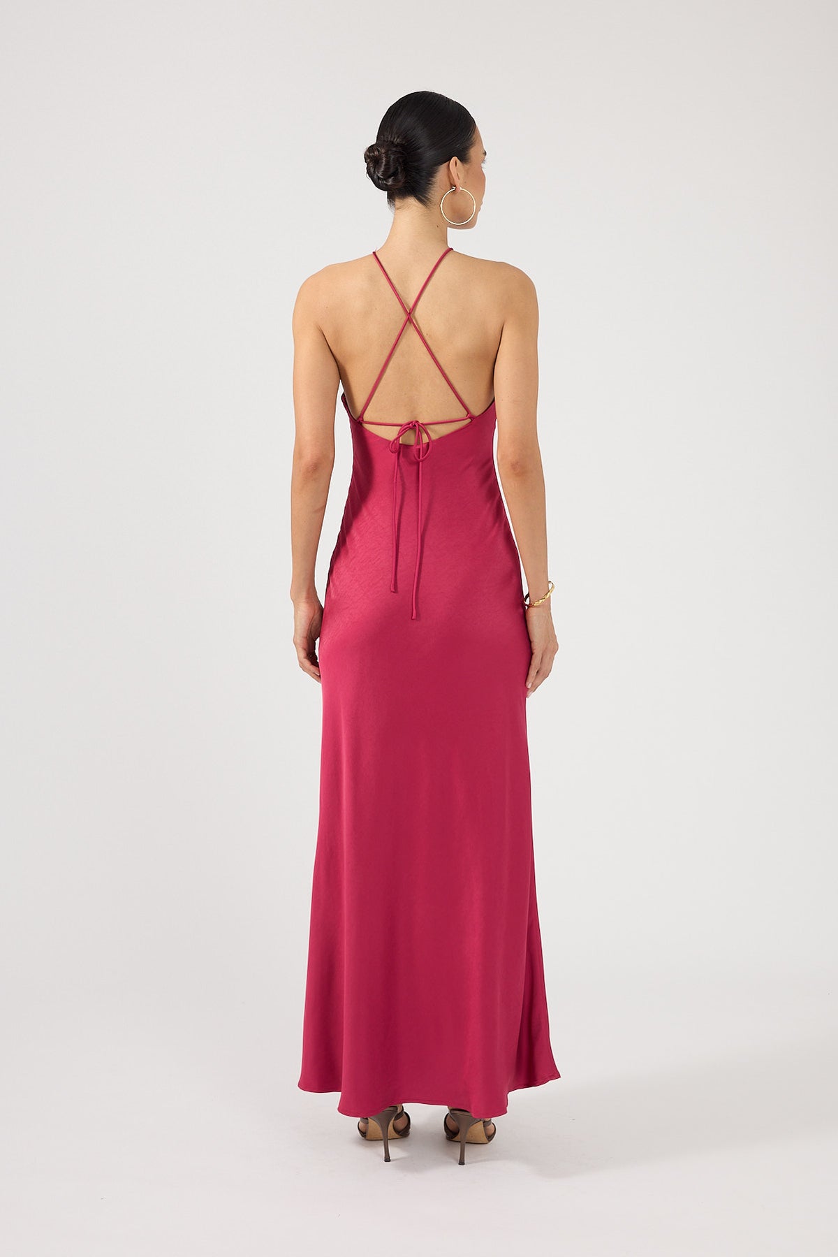 Perfect Stranger Bonnie Satin Maxi Dress Berry Red