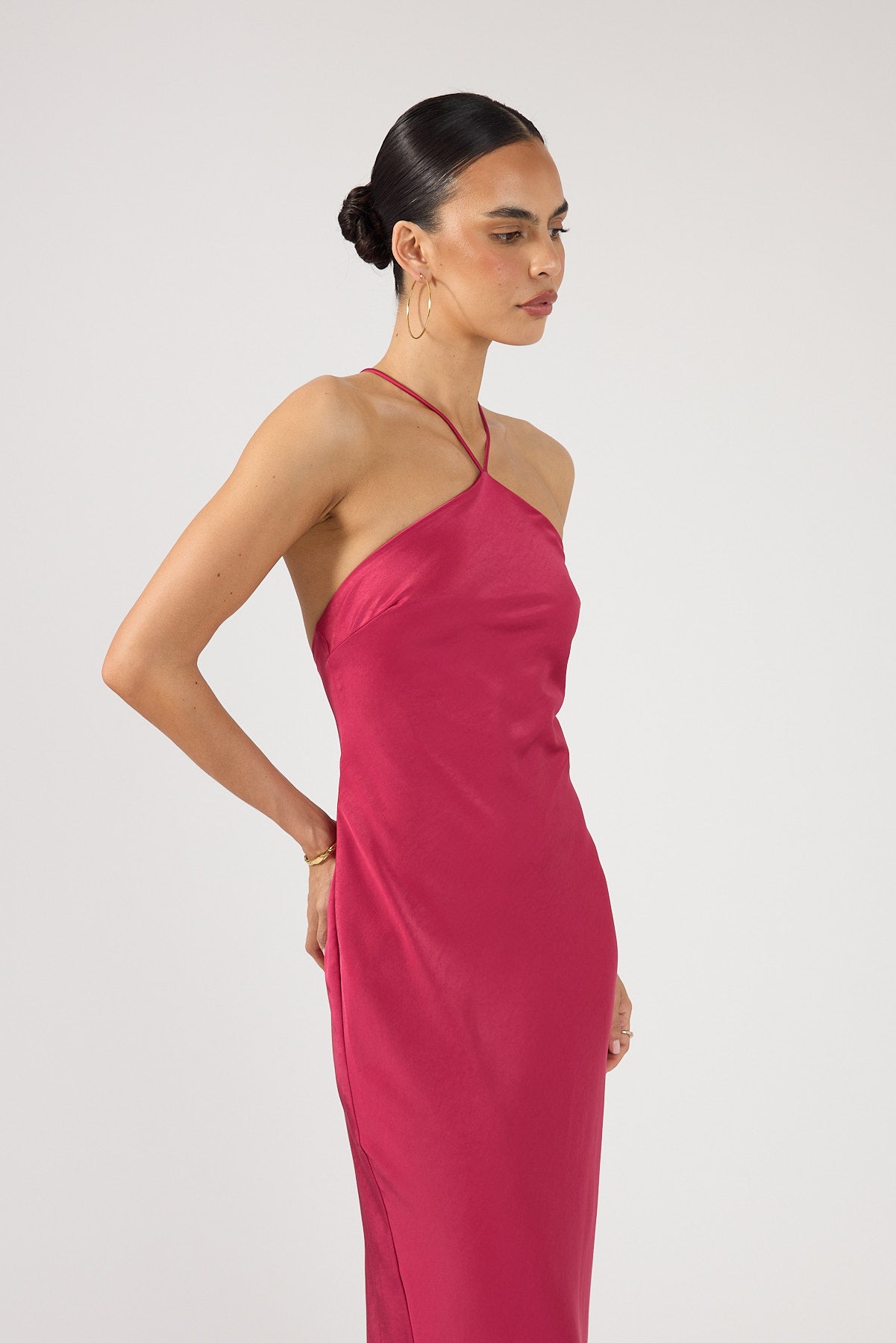 Perfect Stranger Bonnie Satin Maxi Dress Berry Red