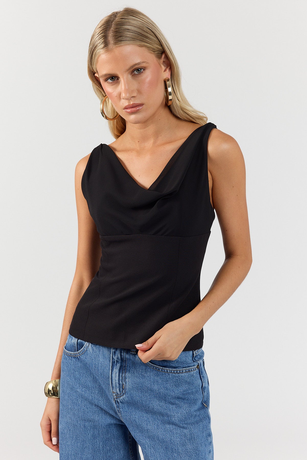 Perfect Stranger Effie Cowl Top Black