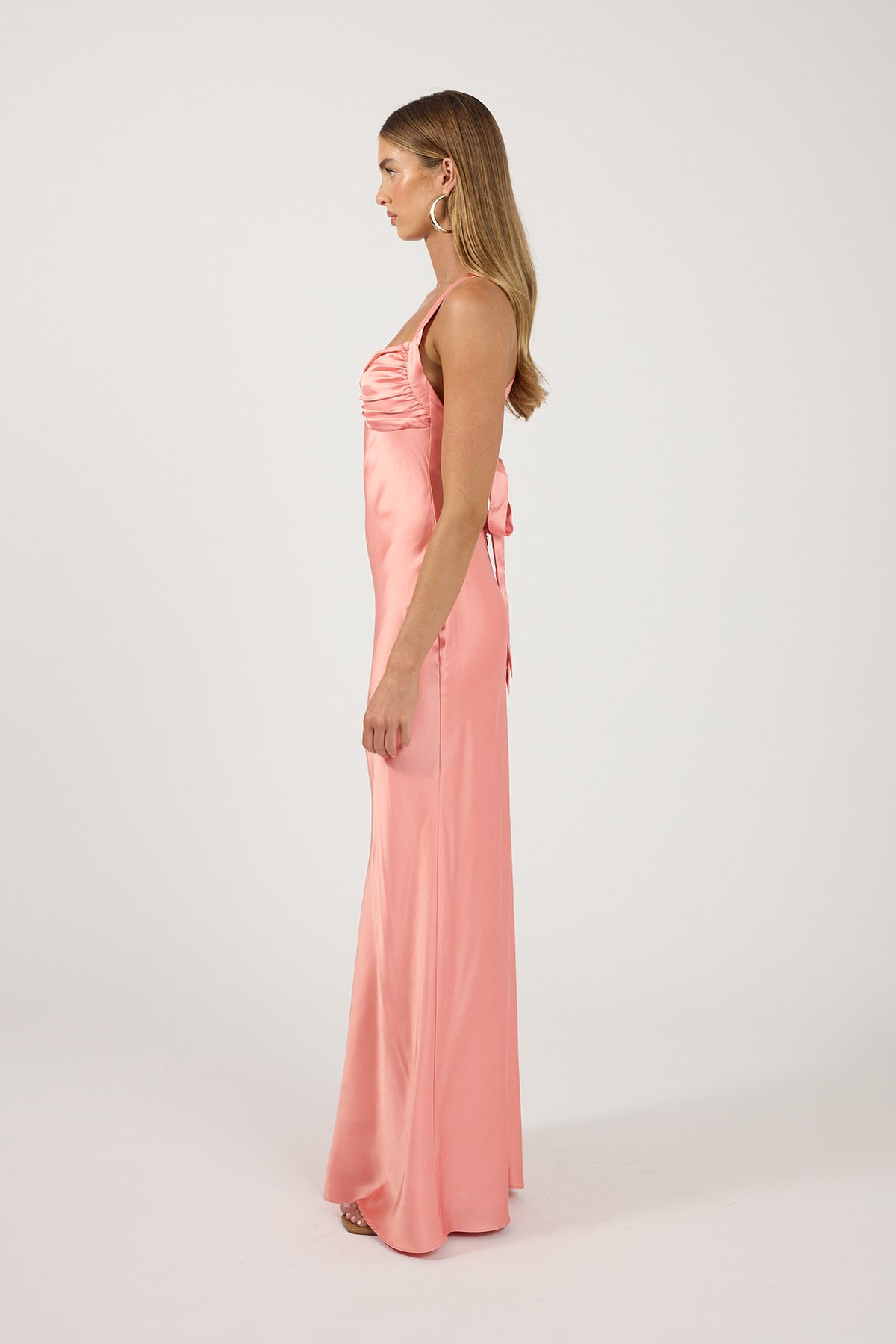 Perfect Stranger Marbella Satin Maxi Dress Coral