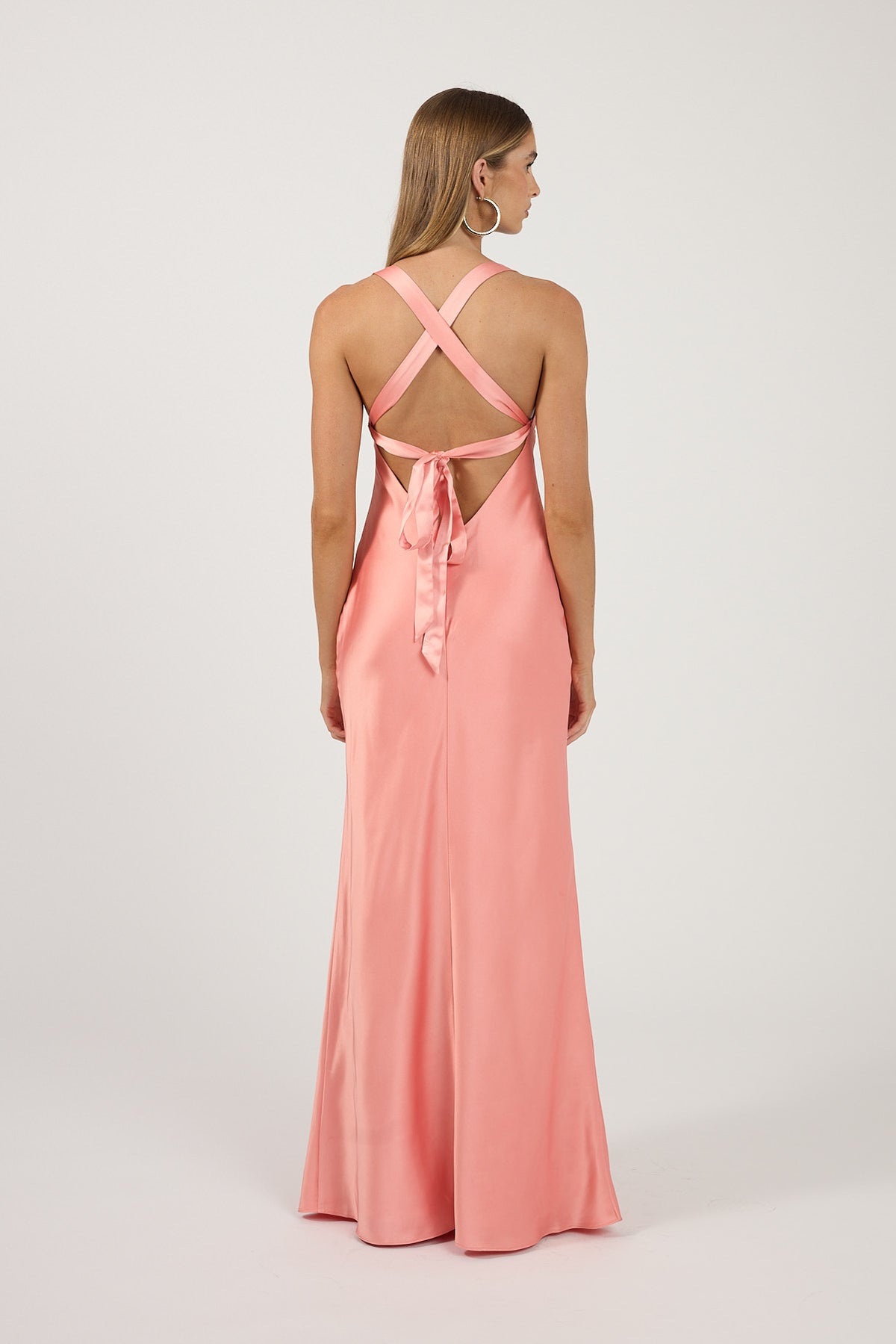 Perfect Stranger Marbella Satin Maxi Dress Coral