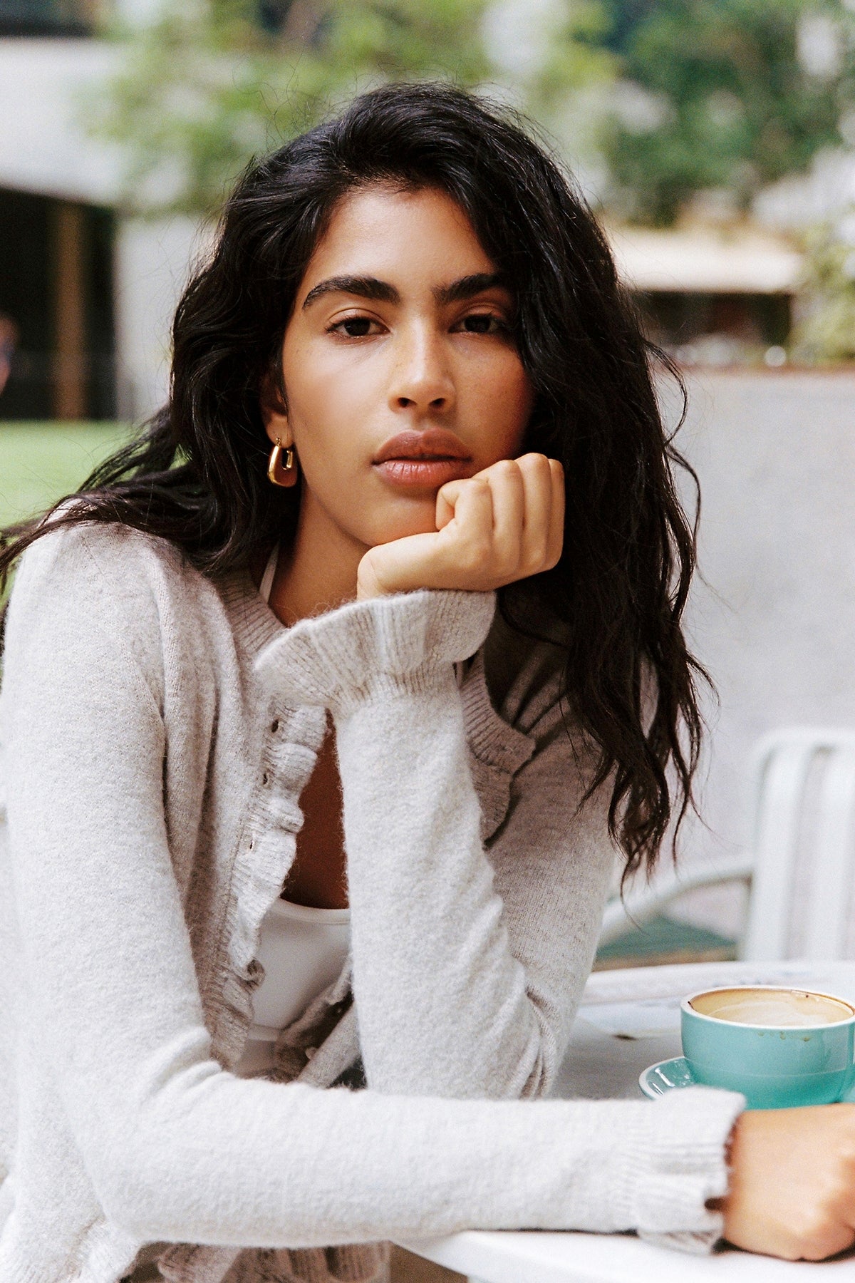 Perfect Stranger Elena Frill Knit Cardigan Oat