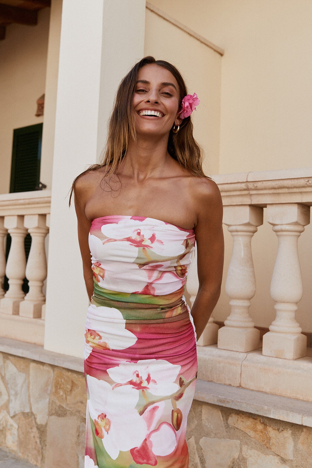 Perfect Stranger Dominique Elissa Orchid Oasis Strapless Maxi Dress Multi colour