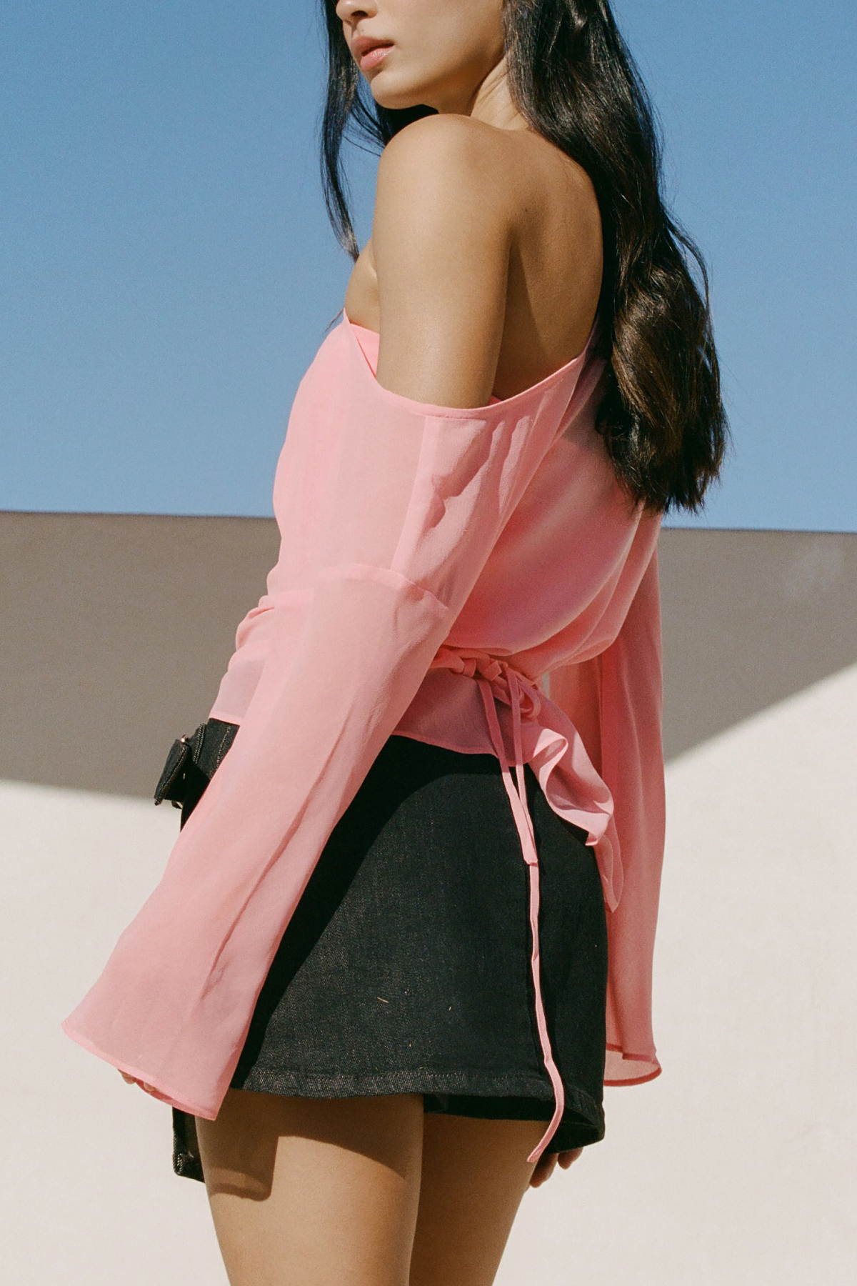Perfect Stranger Cannes Sheer long sleeve top Coral