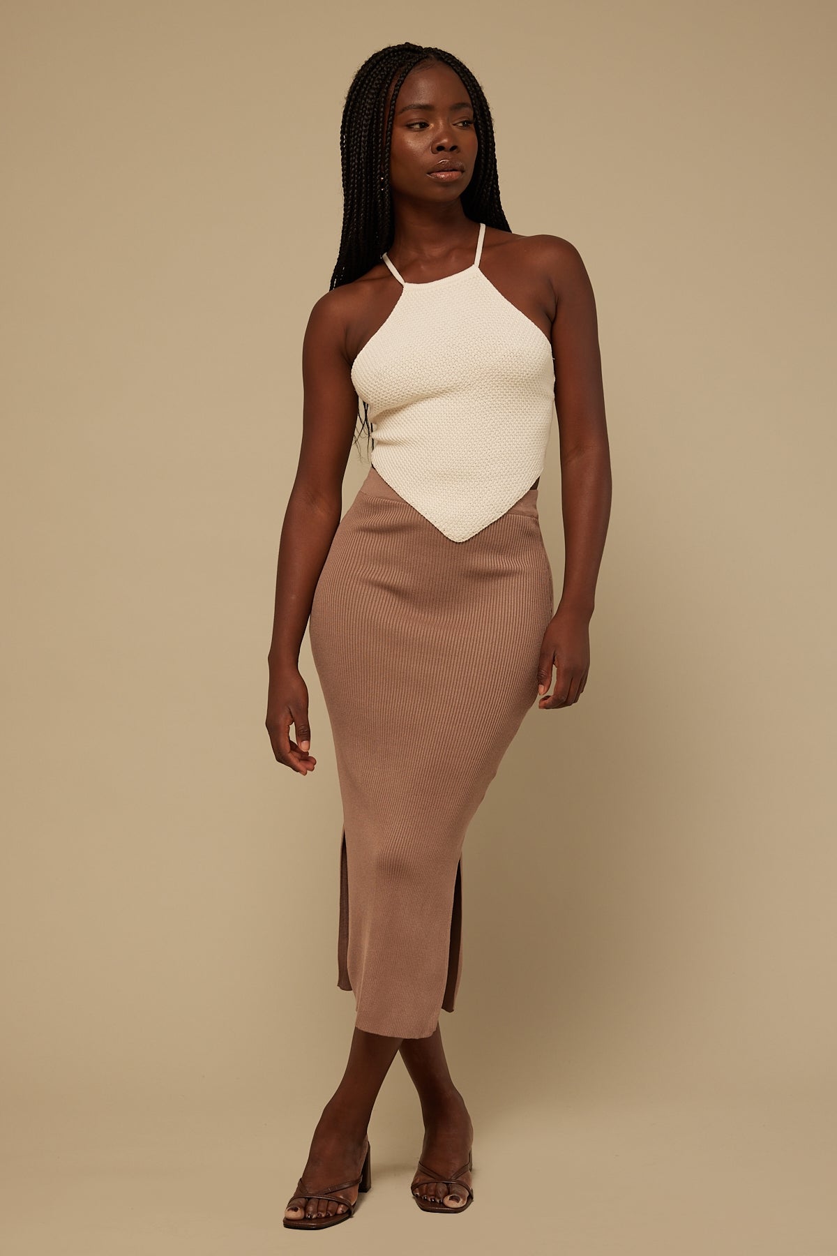 Perfect Stranger Drea Knitted Midi Skirt Taupe