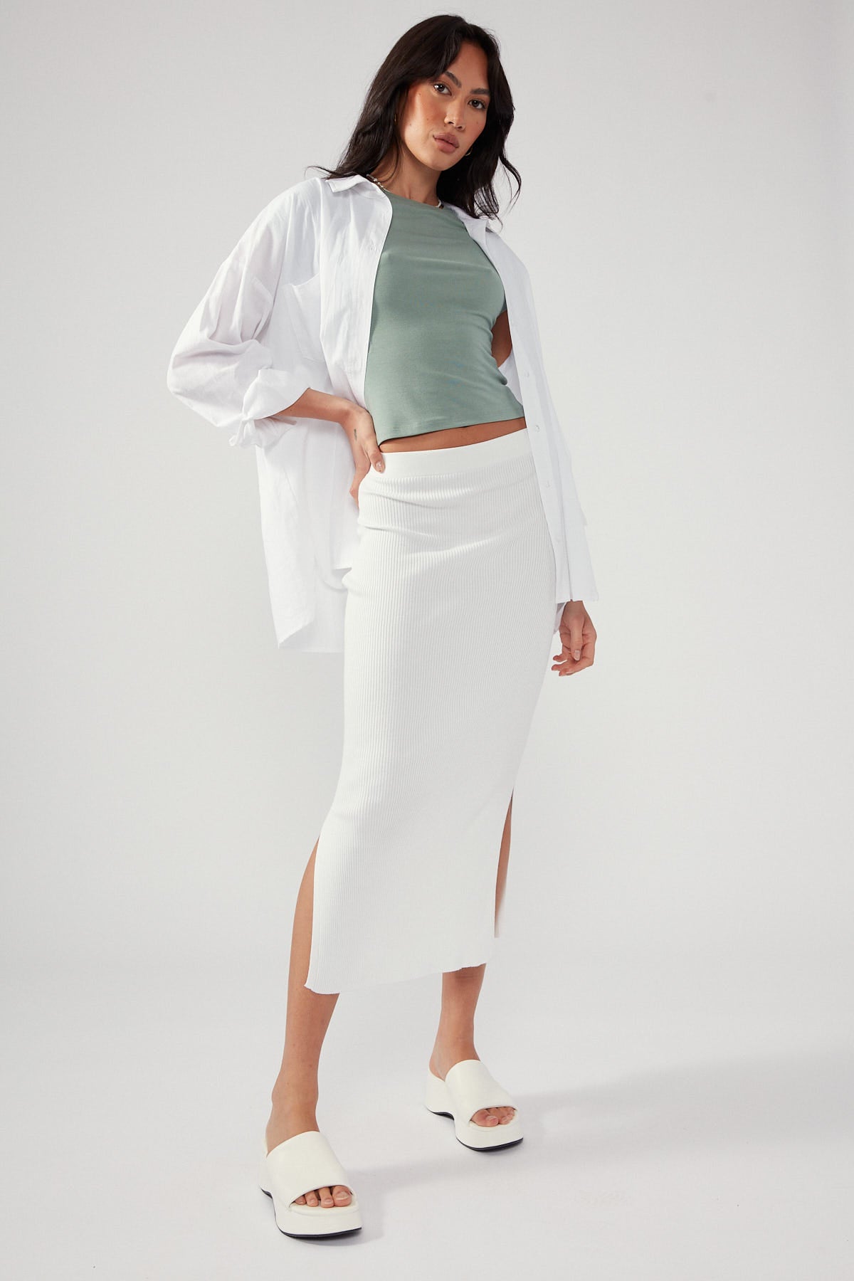 Perfect Stranger Drea Knitted Midi Skirt White