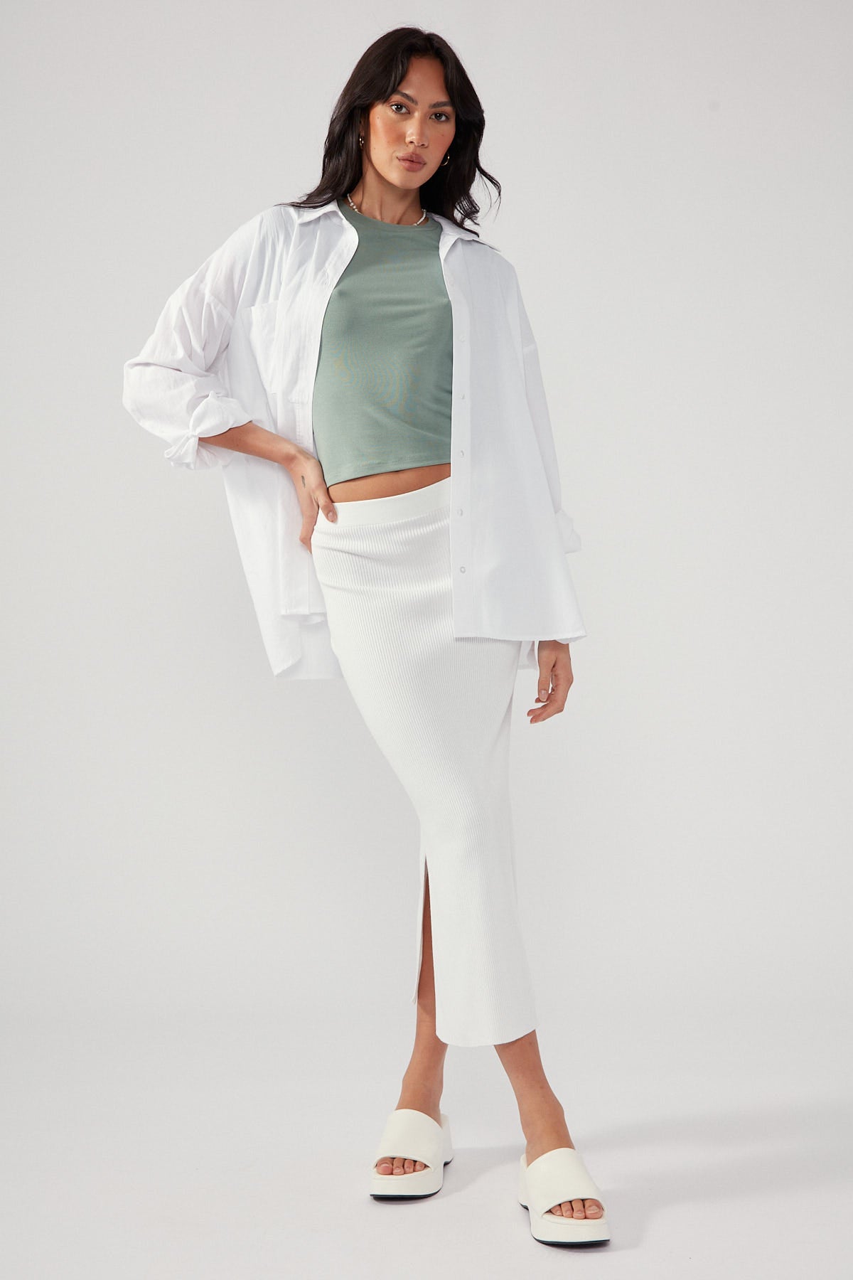 Perfect Stranger Drea Knitted Midi Skirt White