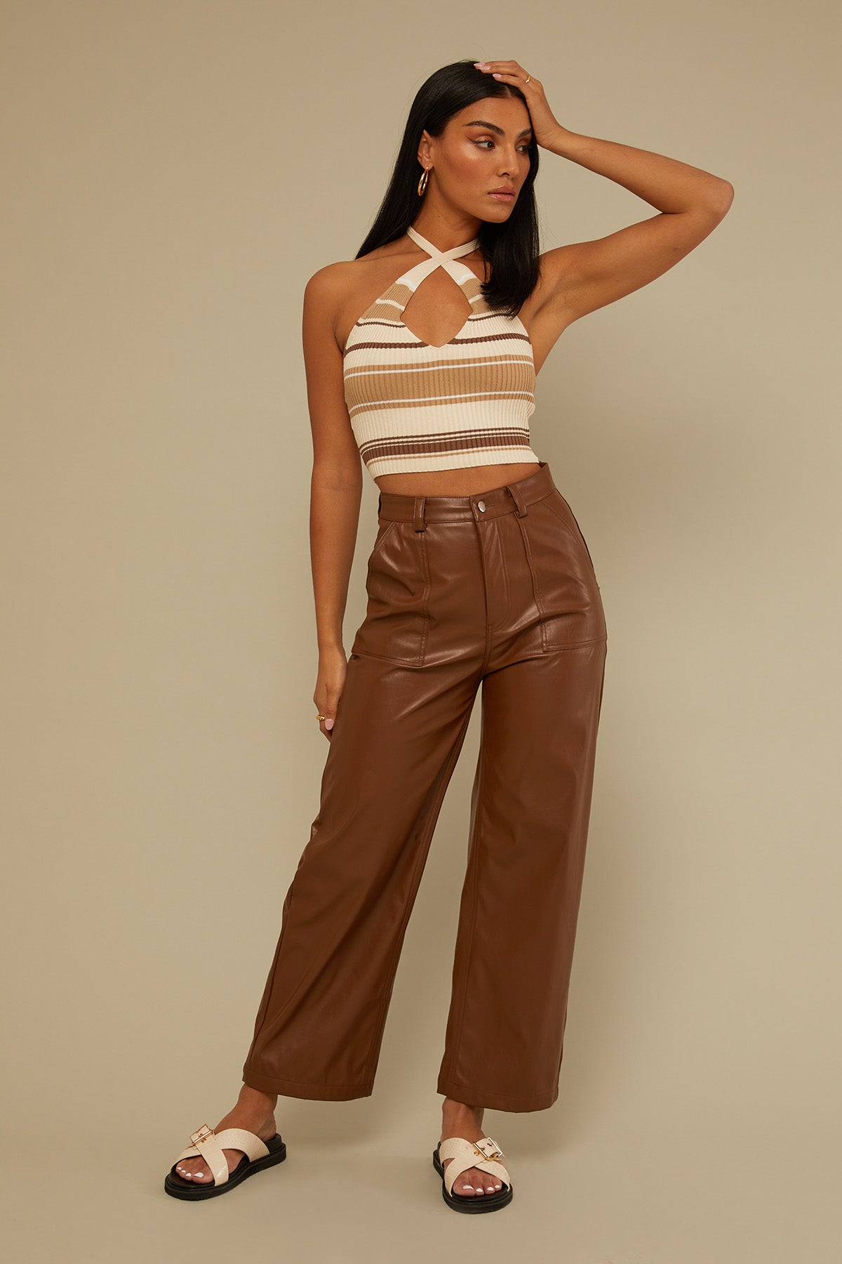 Perfect Stranger Over Now Pu Pant Brown