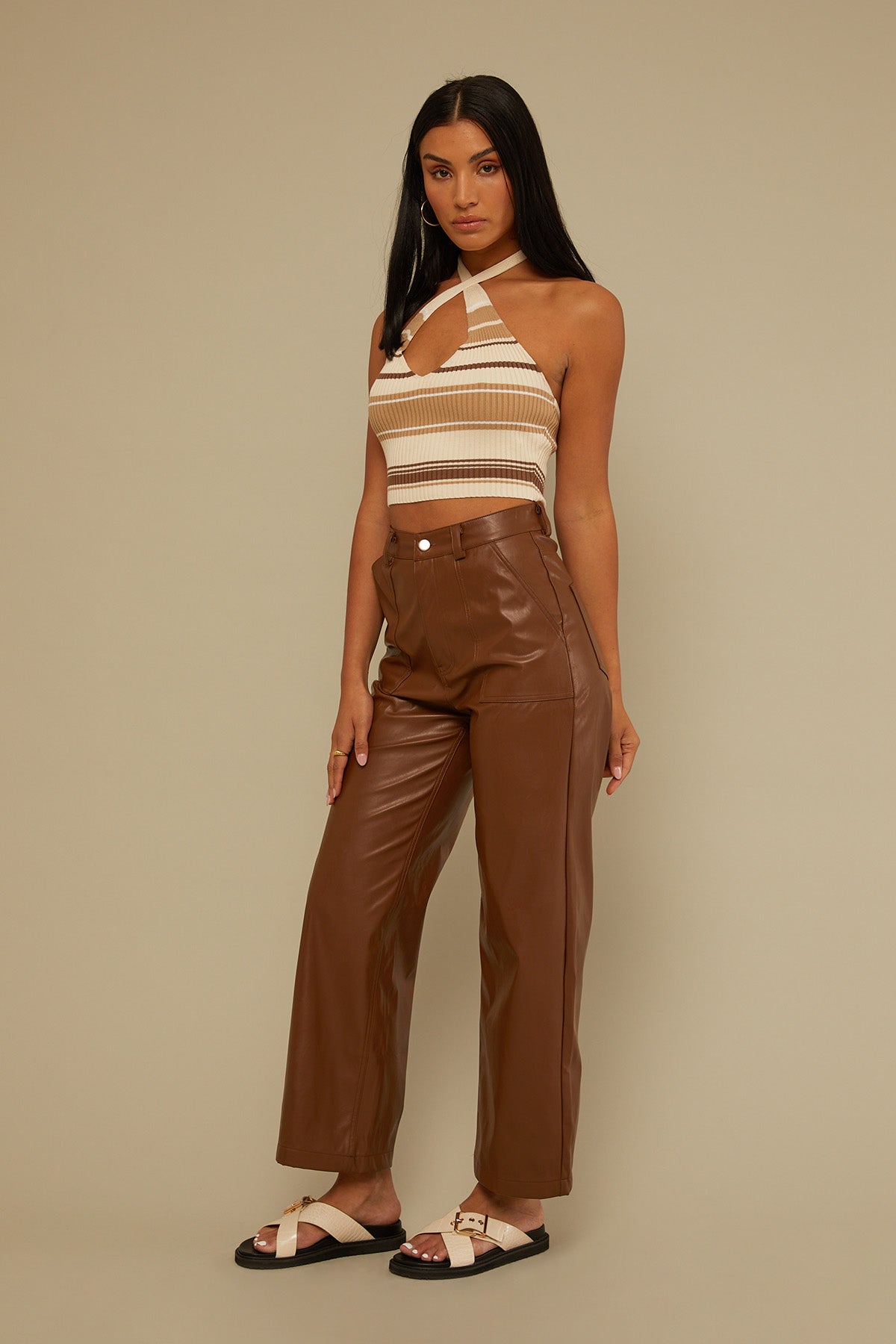 Perfect Stranger Over Now Pu Pant Brown