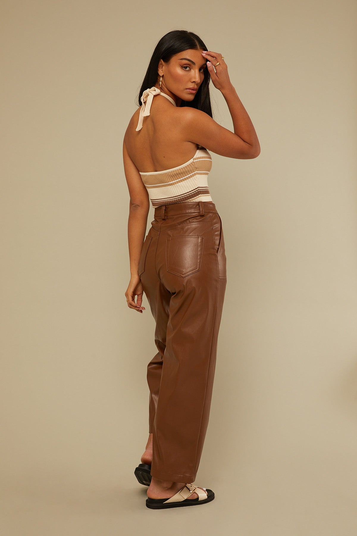 Perfect Stranger Over Now Pu Pant Brown