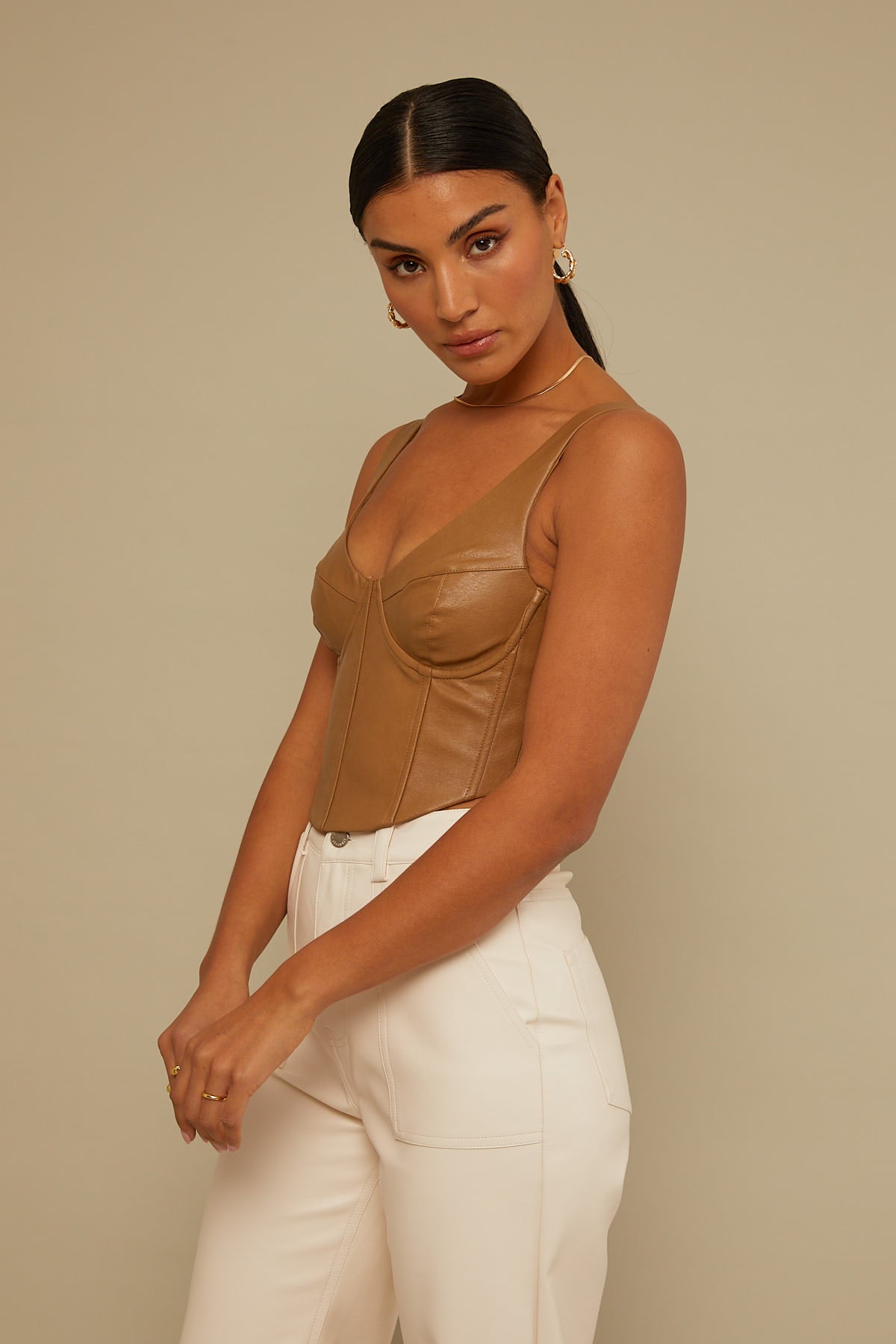 Perfect Stranger PU Corset Top Taupe