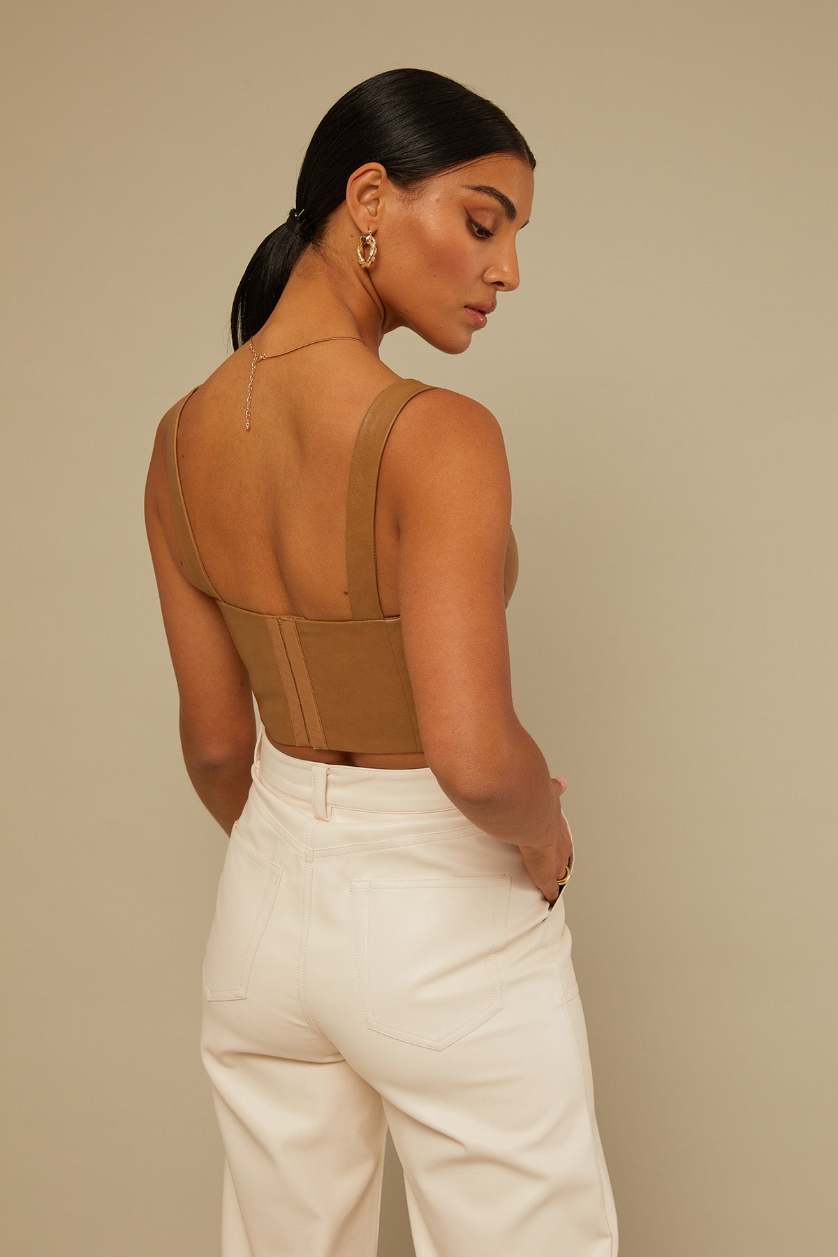 Perfect Stranger PU Corset Top Taupe