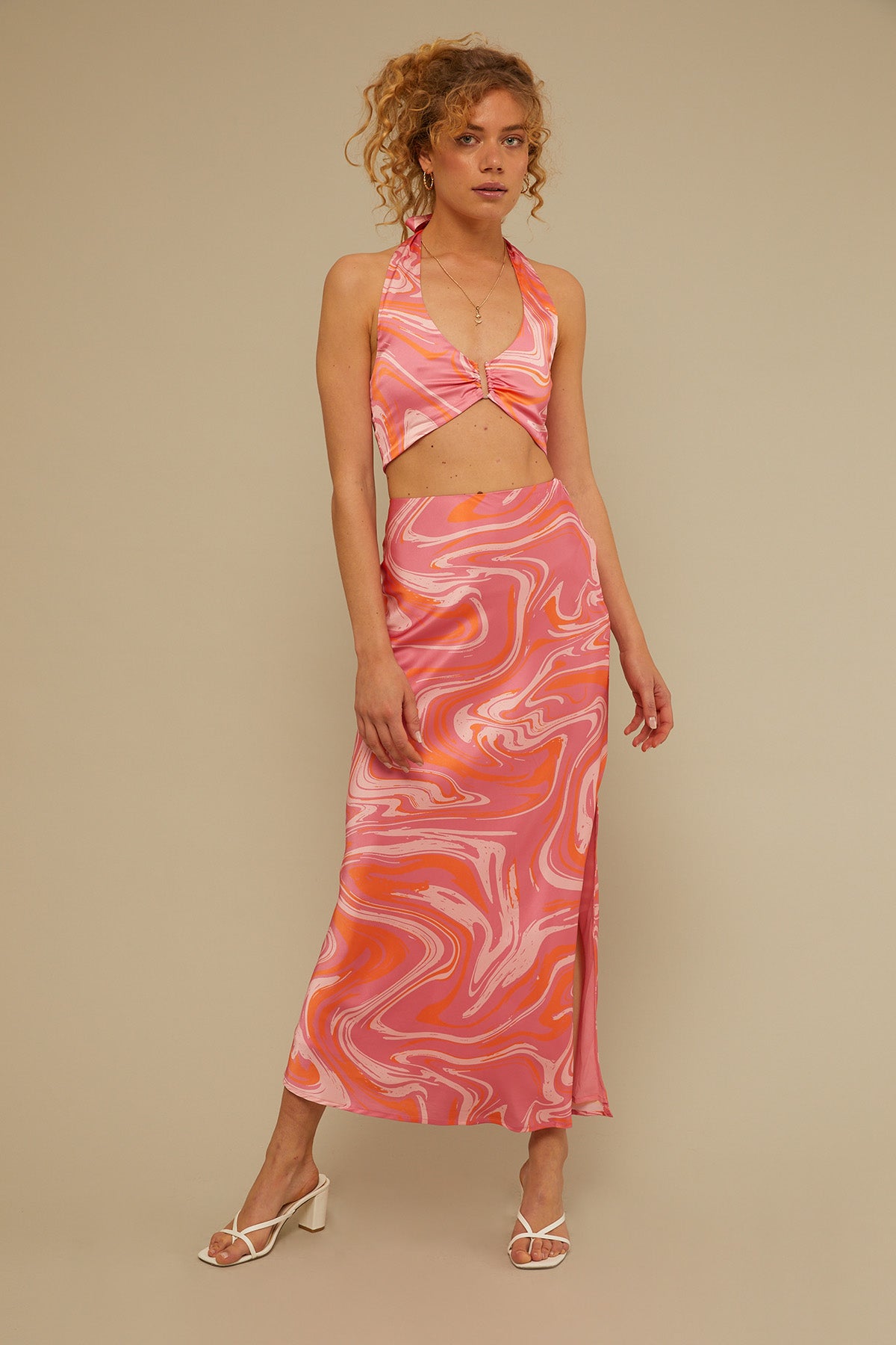 Perfect Stranger Psyched Halter Neck Top Pink Print