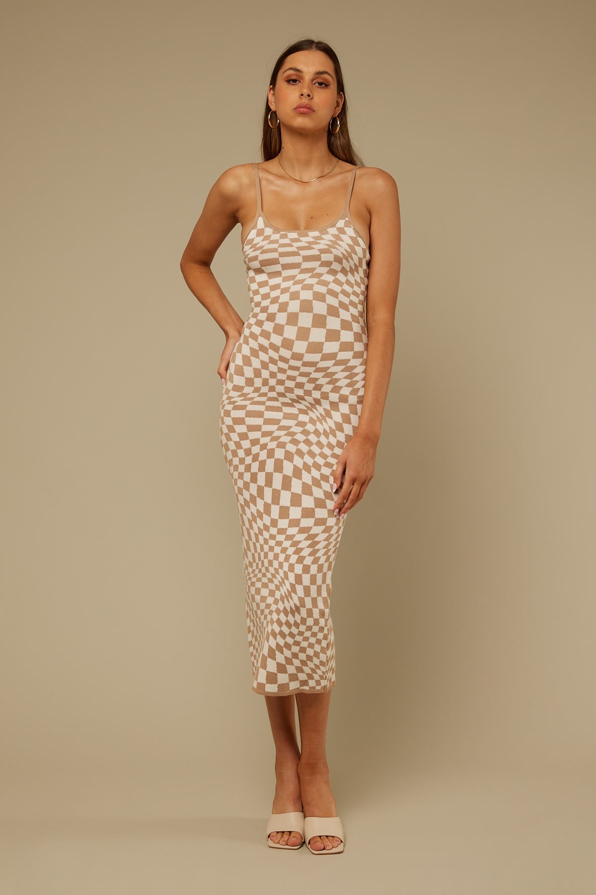 Perfect Stranger Adore You Check Midi dress Nude Print