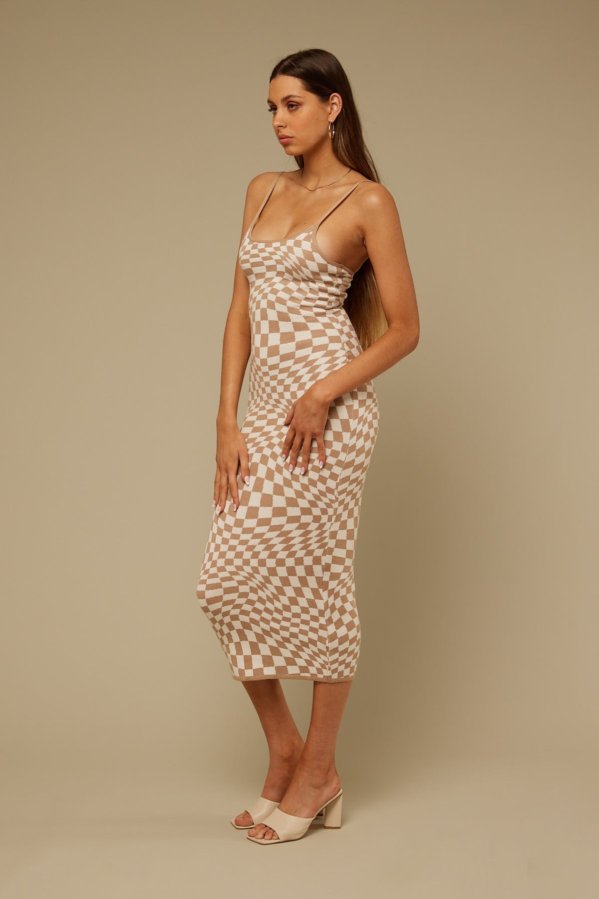 Perfect Stranger Adore You Check Midi dress Nude Print